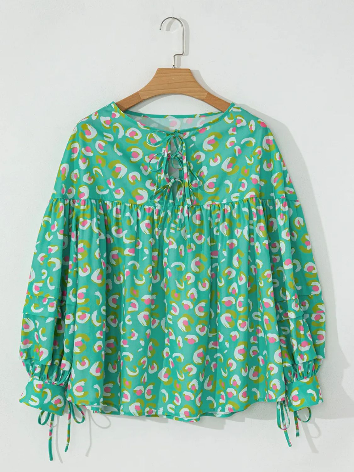 Tied Printed Long Sleeve Blouse-TOPS / DRESSES-[Adult]-[Female]-2022 Online Blue Zone Planet