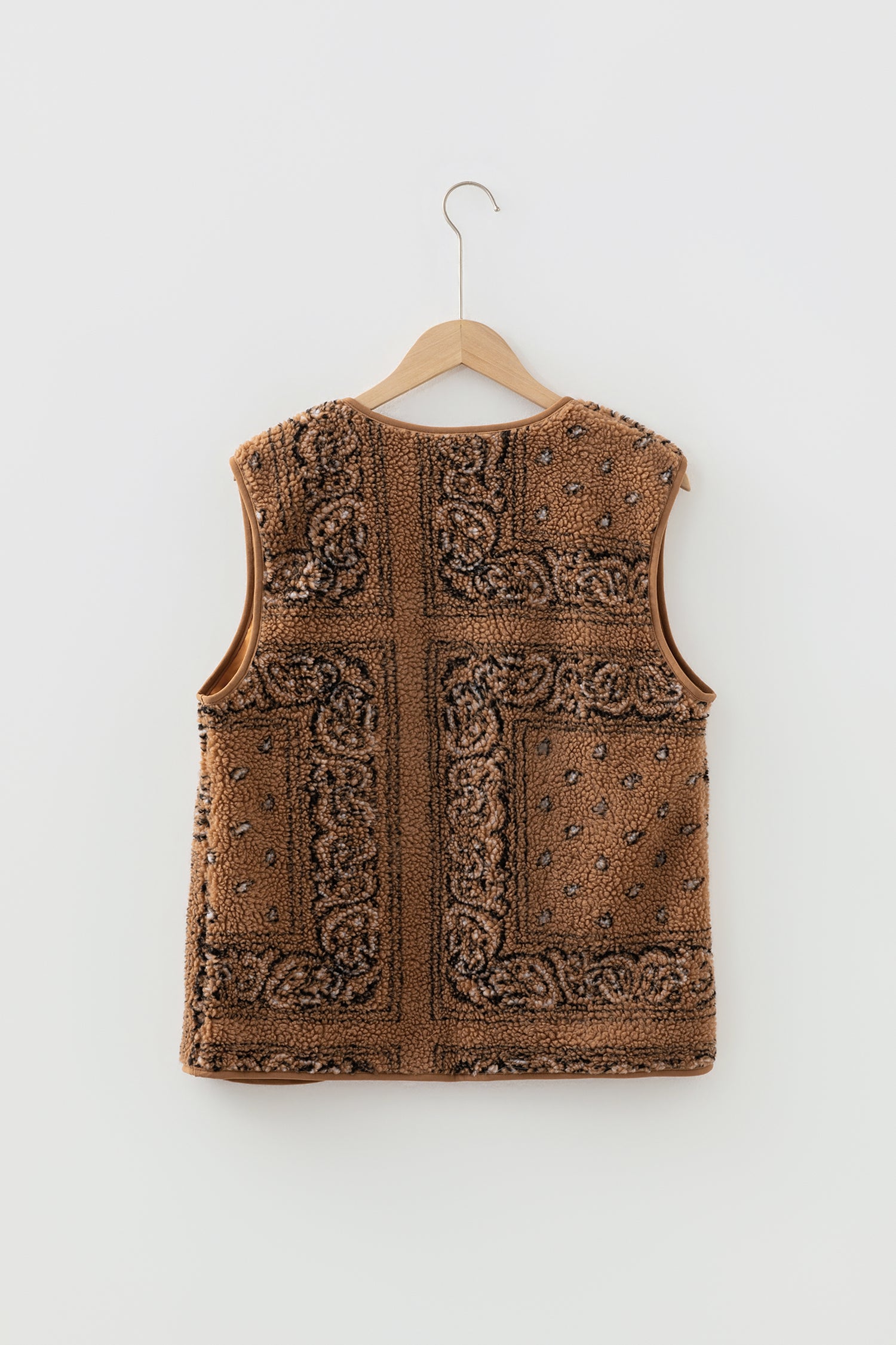 Brown Sherpa Paisley Print Pocketed Western Fashion Vest Jacket-TOPS / DRESSES-[Adult]-[Female]-2022 Online Blue Zone Planet