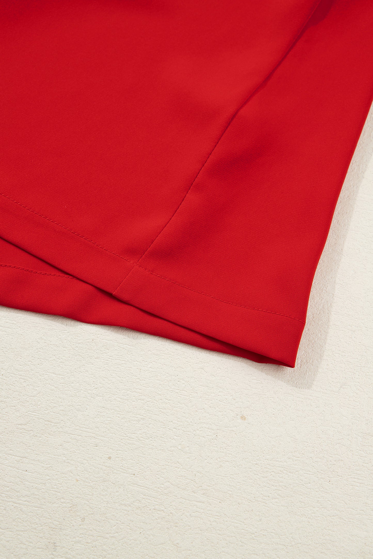 Fiery Red Contrast Trim Ribbon Bow Short Silky 2pcs Pajama Set-Loungewear & Sleepwear/Sleepwear-[Adult]-[Female]-2022 Online Blue Zone Planet