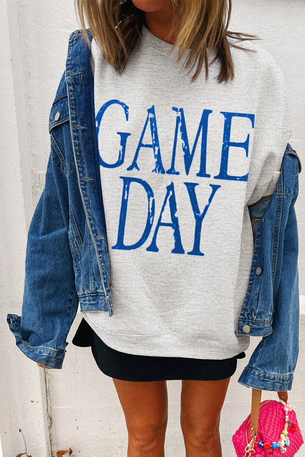 Blue Vintage Washed Game Day Graphic Baggy Sweatshirt-Tops/Sweatshirts & Hoodies-[Adult]-[Female]-2022 Online Blue Zone Planet