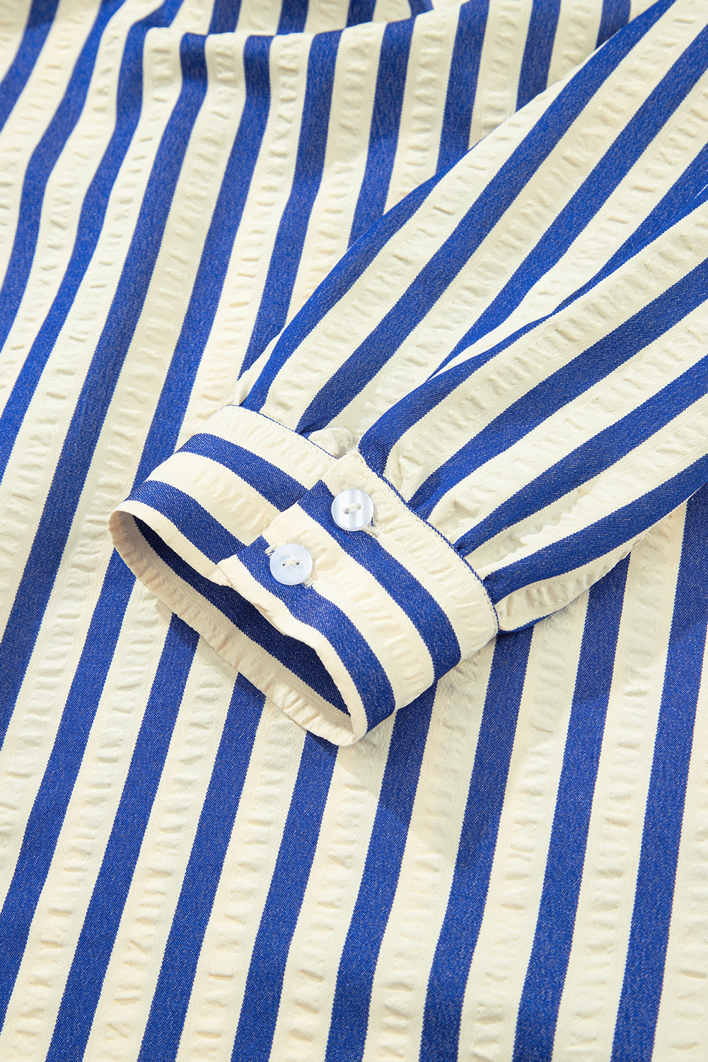 Blue Stripe Collared Half Button Side Pockets Loose Fit Mini Dress-Dresses/Mini Dresses-[Adult]-[Female]-2022 Online Blue Zone Planet