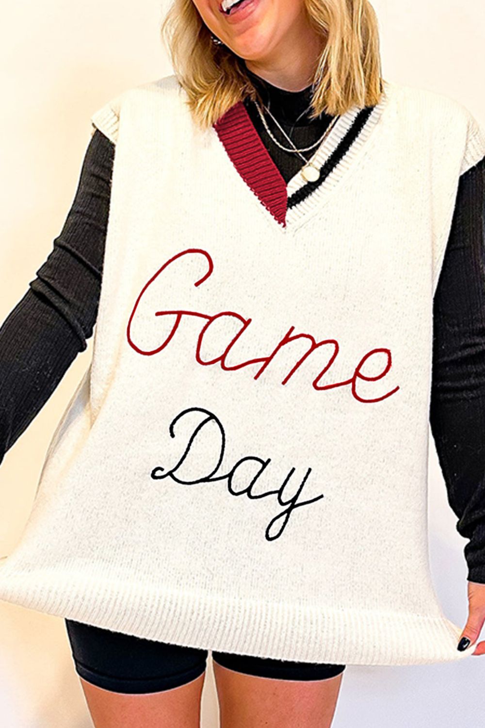 GAME DAY V-Neck Sweater Vest-TOPS / DRESSES-[Adult]-[Female]-White-S-2022 Online Blue Zone Planet