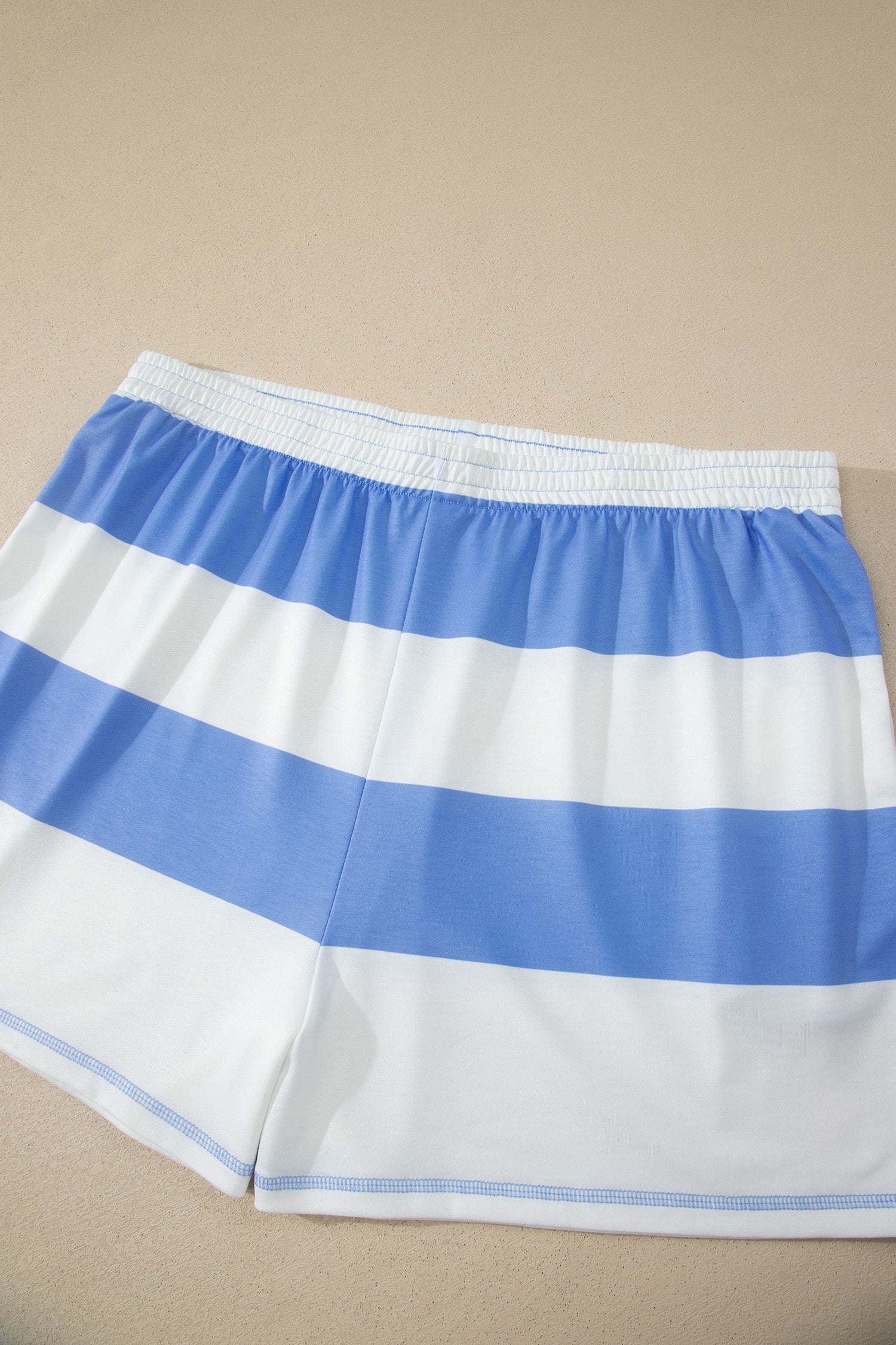Sky Blue Stripe Drop Shoulder Zipped Collar T Shirt Plus Size Shorts Set-Plus Size/Plus Size Loungewear-[Adult]-[Female]-2022 Online Blue Zone Planet