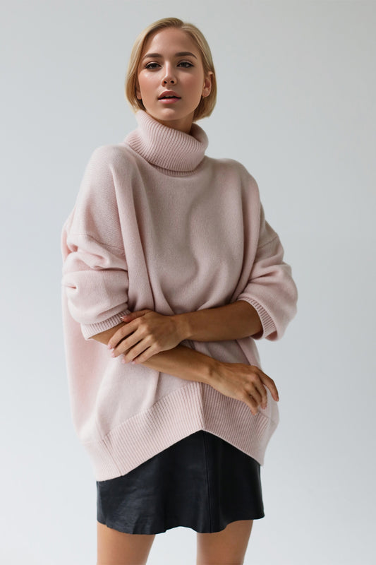 Basic Bae Turtleneck Dropped Shoulder Long Sleeve Sweater-TOPS / DRESSES-[Adult]-[Female]-Blush Pink-One Size-2022 Online Blue Zone Planet