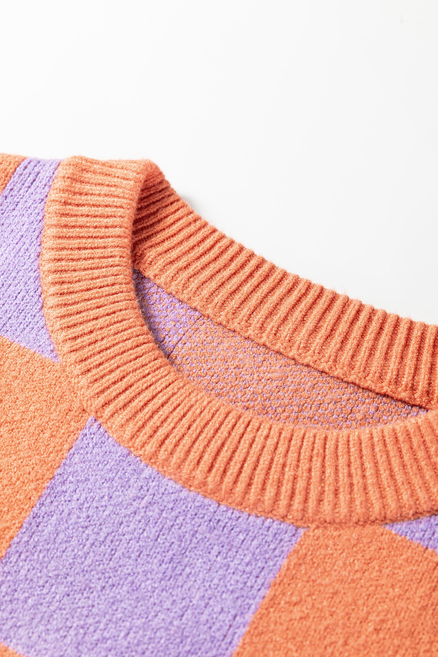 Grapefruit Orange Checkered Pattern Ribbed Trim Knit Baggy Sweater-TOPS / DRESSES-[Adult]-[Female]-2022 Online Blue Zone Planet