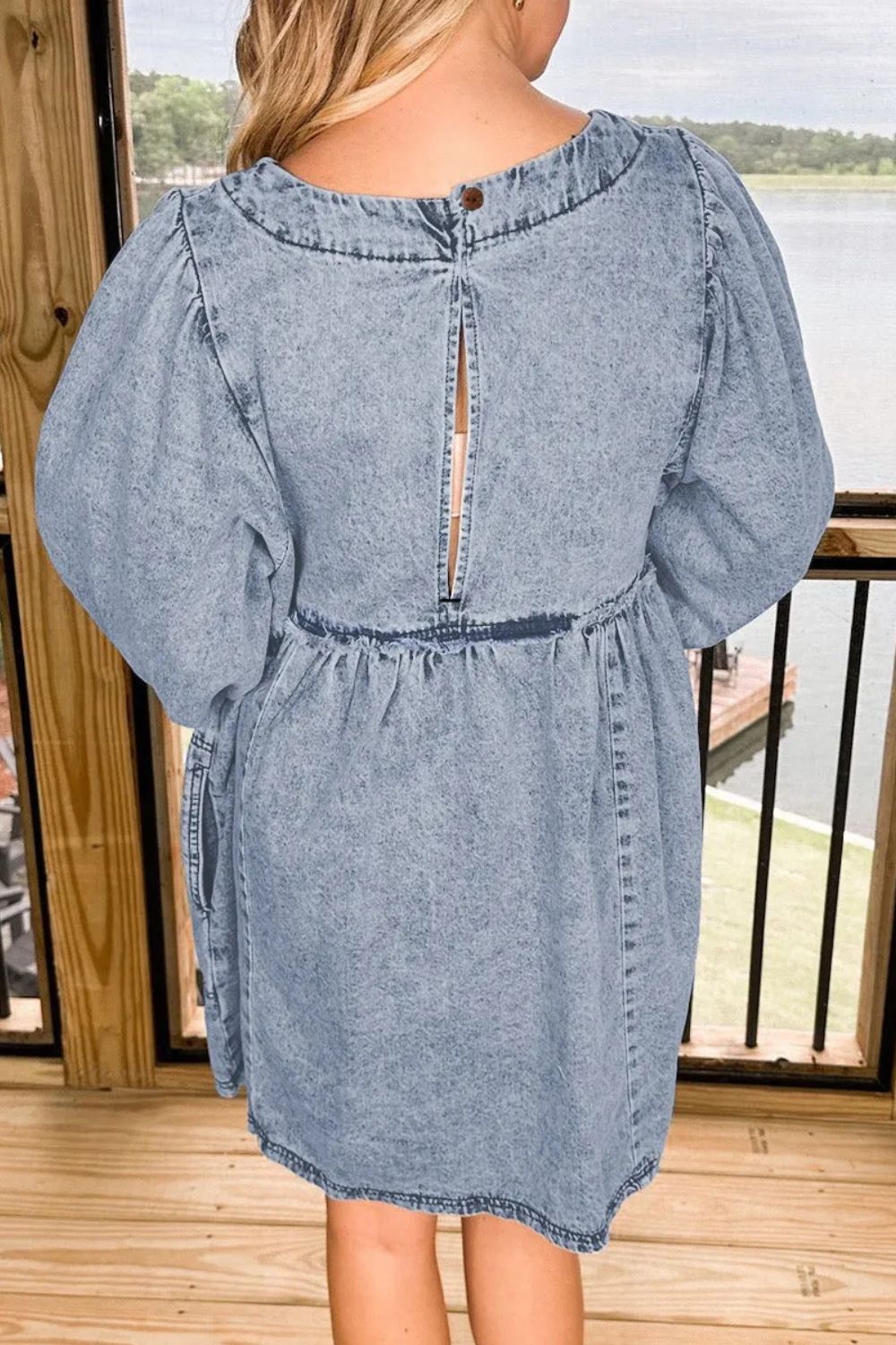 Round Neck Long Sleeve Denim Dress-TOPS / DRESSES-[Adult]-[Female]-2022 Online Blue Zone Planet