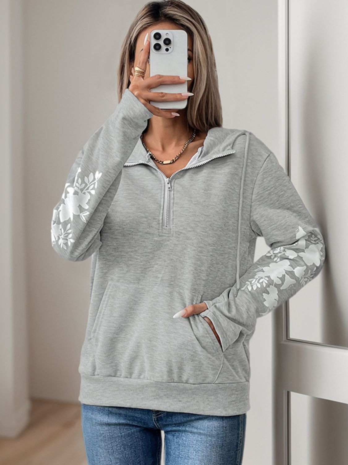 Perfee Half Zip Long Sleeve Hoodie-TOPS / DRESSES-[Adult]-[Female]-2022 Online Blue Zone Planet