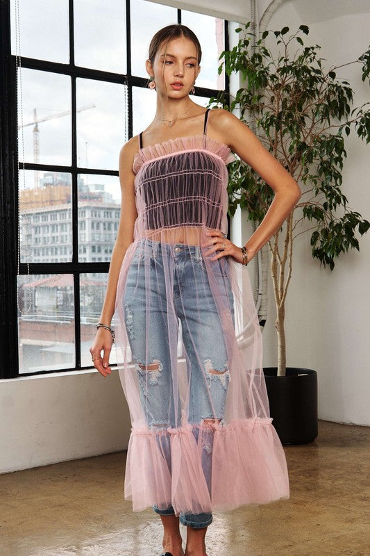 ADORA Ruffled Mesh Cover Up Dress-TOPS / DRESSES-[Adult]-[Female]-2022 Online Blue Zone Planet