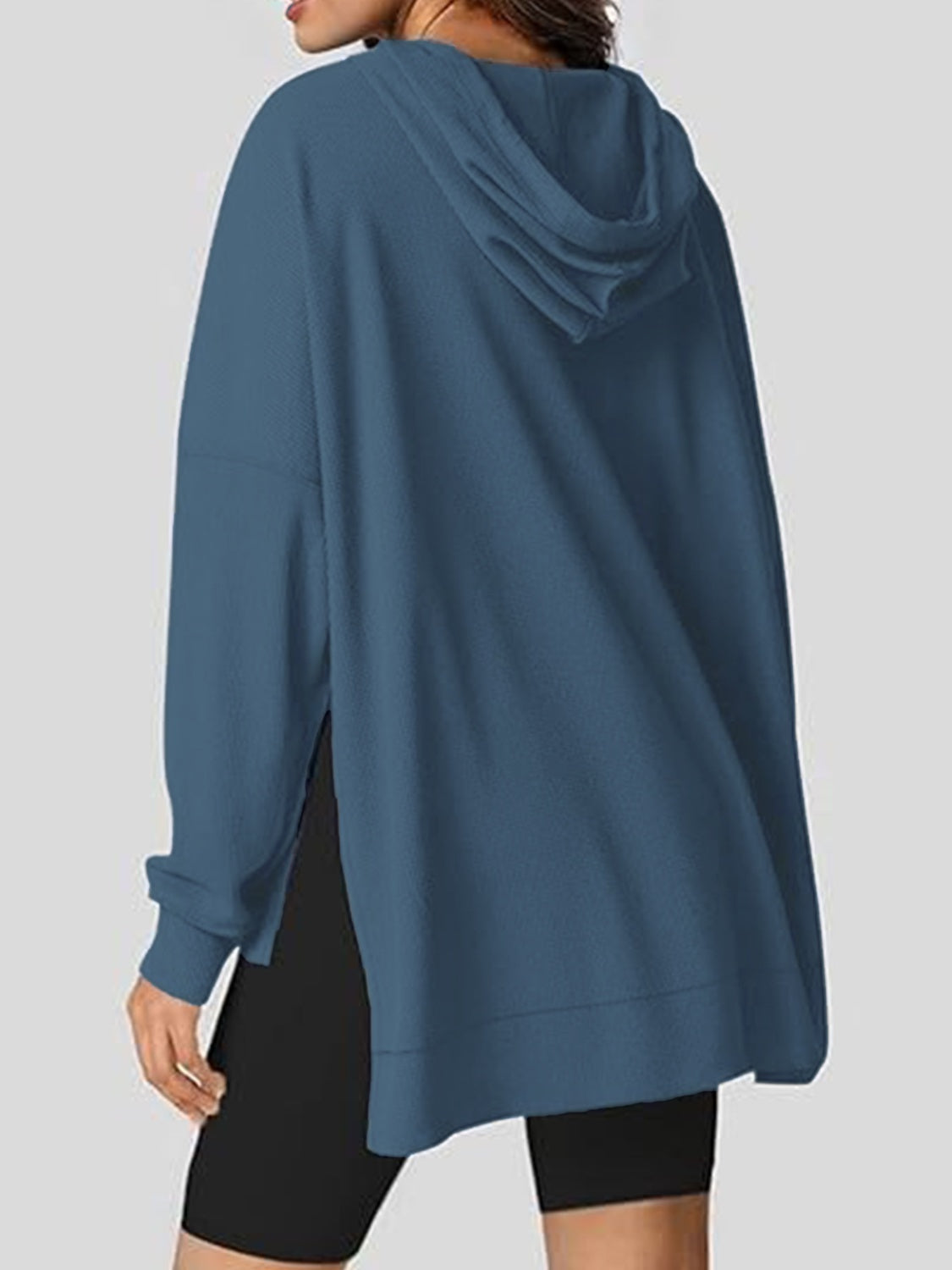 Drawstring Slit Long Sleeve Hoodie-TOPS / DRESSES-[Adult]-[Female]-2022 Online Blue Zone Planet