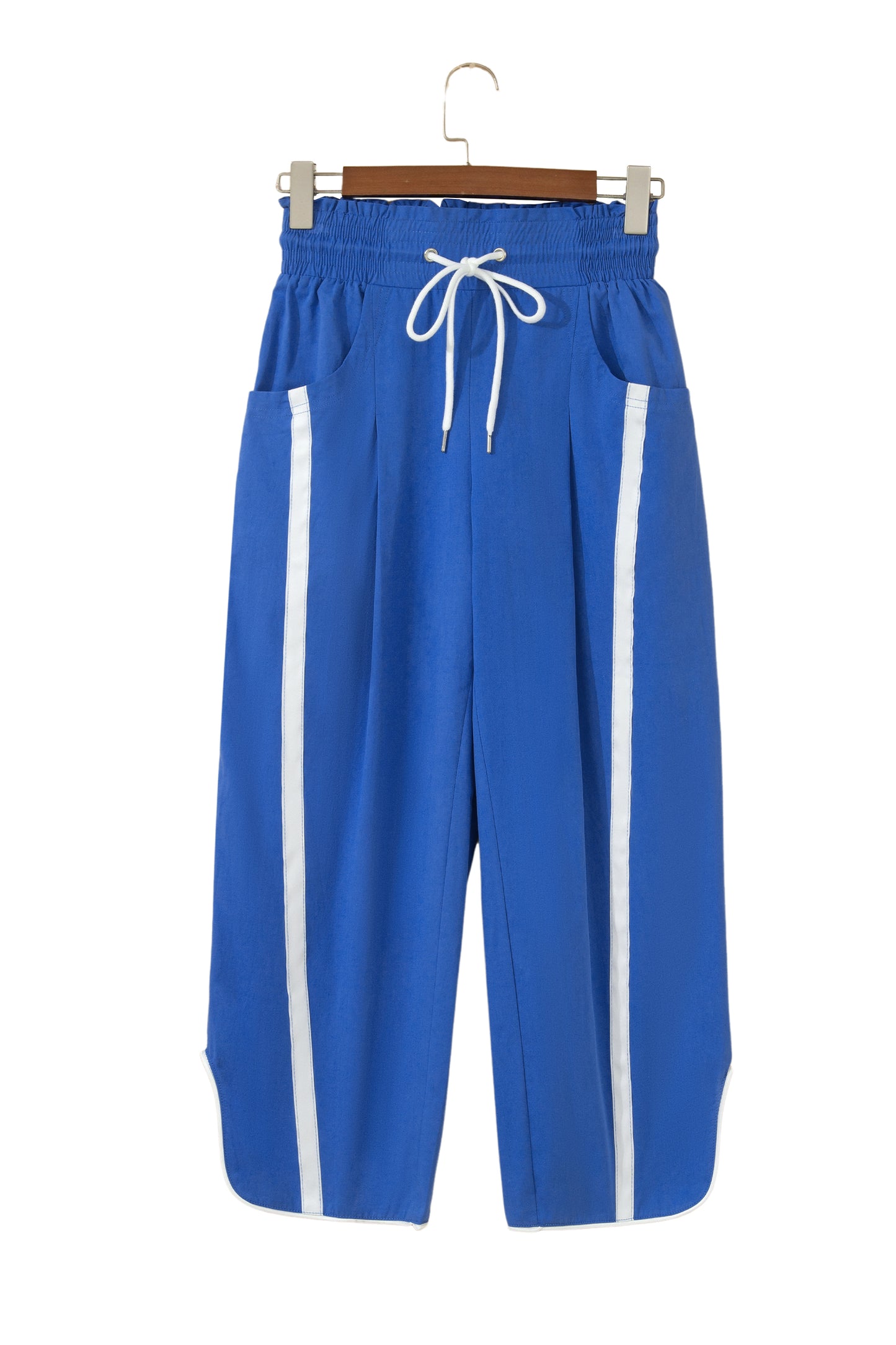 Black Contrast Striped Smocked Waist Drawstring Cropped Casual Pants-Bottoms/Pants & Culotte-[Adult]-[Female]-2022 Online Blue Zone Planet