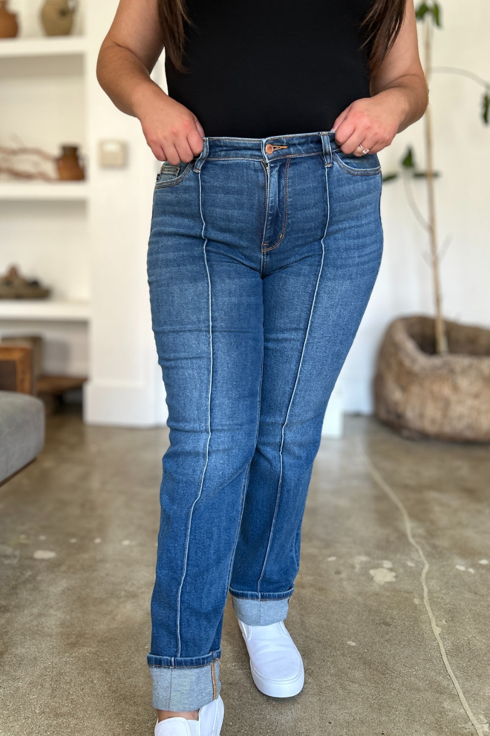 Blue Zone Planet | Judy Blue Full Size High Waist Front Seam Detail Straight Jeans-TOPS / DRESSES-[Adult]-[Female]-2022 Online Blue Zone Planet