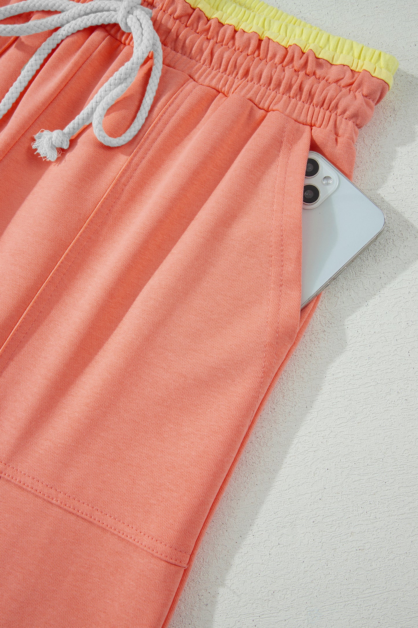 Grapefruit Orange Color Block Flower Patchwork Drawstring Contrasted Elastic Waist Wide Leg Pants-Bottoms/Pants & Culotte-[Adult]-[Female]-2022 Online Blue Zone Planet