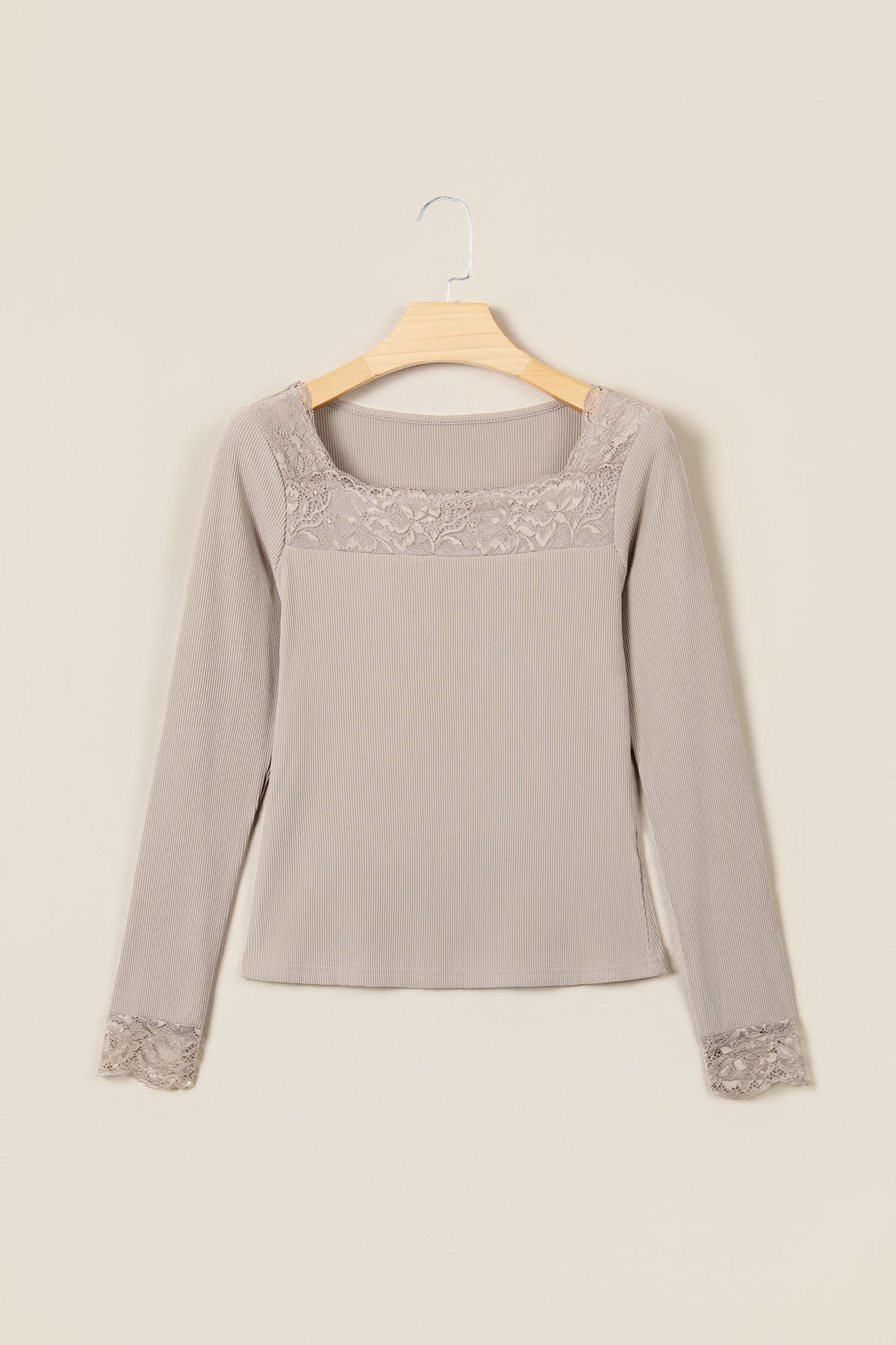 Dune Solid Color Ribbed Lace Neck Long Sleeve Top-Tops/Long Sleeve Tops-[Adult]-[Female]-2022 Online Blue Zone Planet