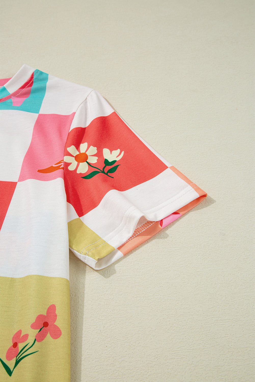 Orange Western Fashion Checker Print Crewneck T Shirt-Tops/Tops & Tees-[Adult]-[Female]-2022 Online Blue Zone Planet