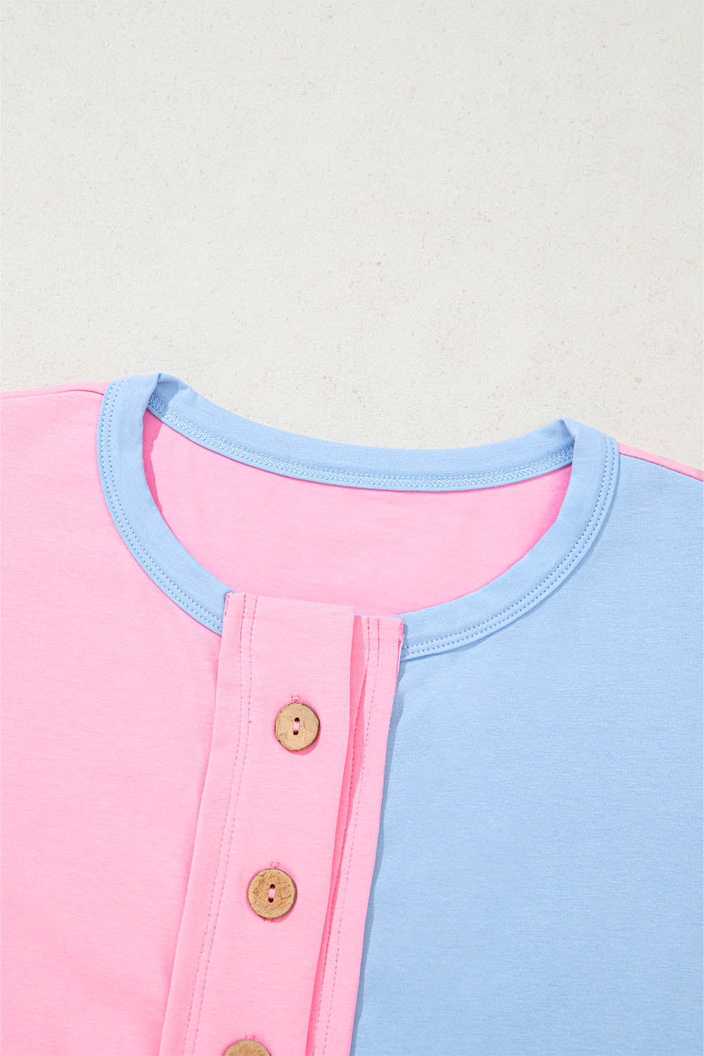 Myosotis Two Tone Half Buttons Collared T Shirt-Tops/Tops & Tees-[Adult]-[Female]-2022 Online Blue Zone Planet