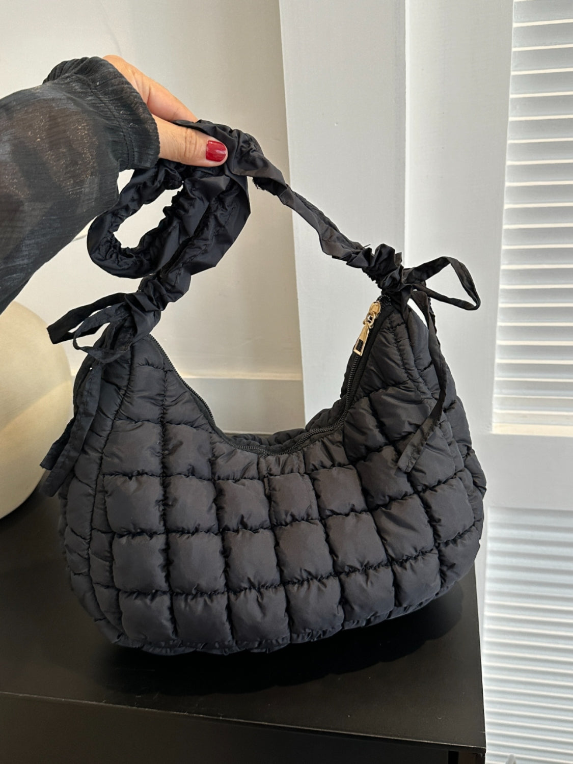 Bubble Texture Ruched Strap Quilted Shoulder Bag-HANDBAGS-[Adult]-[Female]-Black-One Size-2022 Online Blue Zone Planet