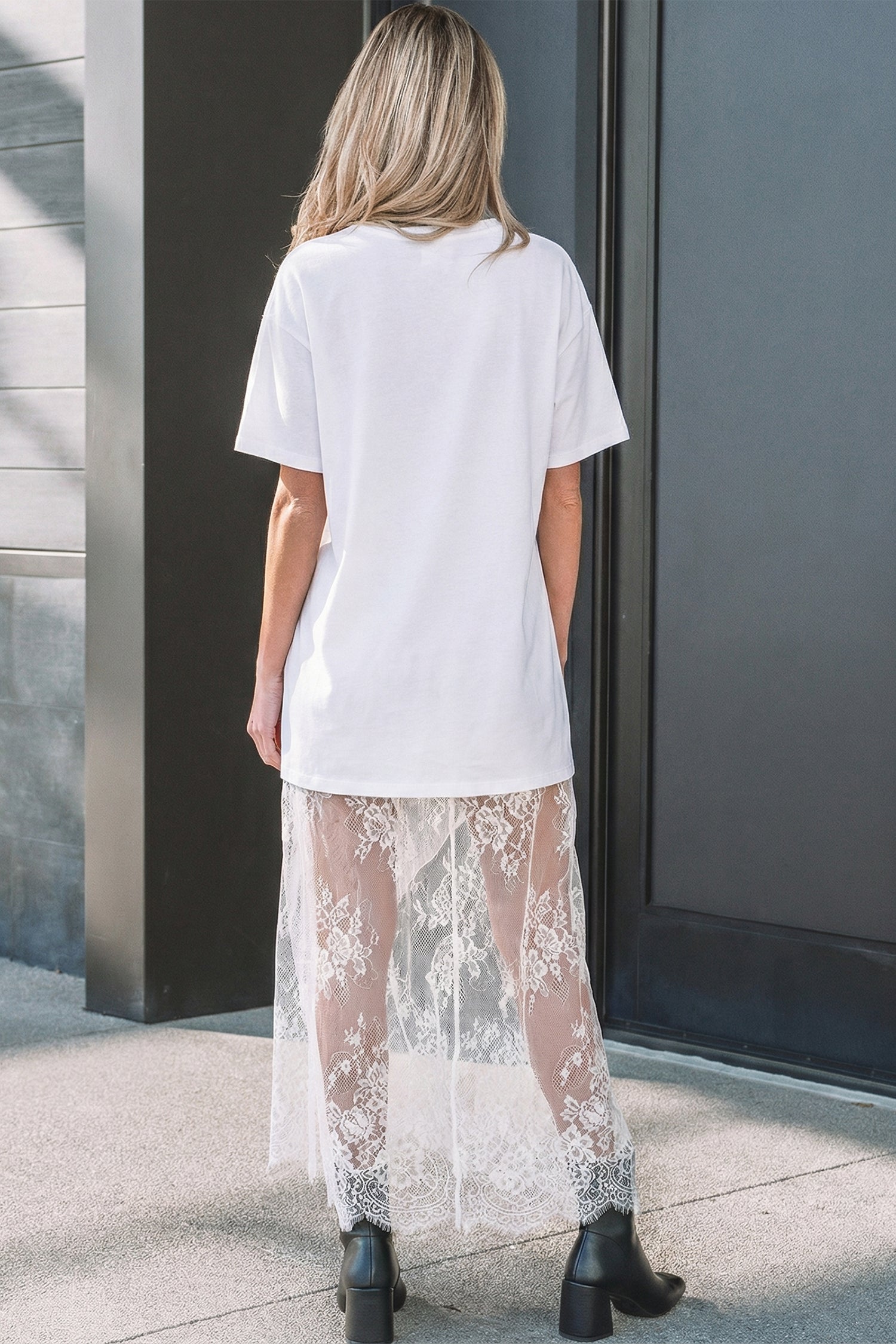 White Floral Patchwork Short Sleeve T Shirt Loose Maxi Dress-TOPS / DRESSES-[Adult]-[Female]-2022 Online Blue Zone Planet