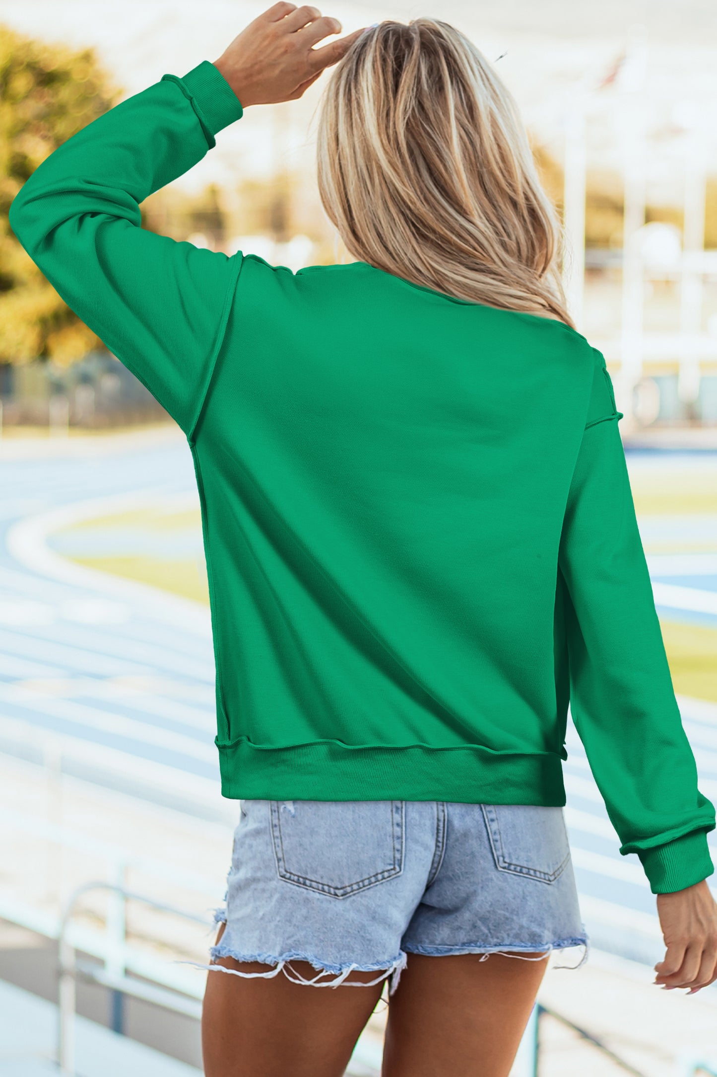 Red Dahlia Oversize Drop Shoulder Reversible Mock Neck Sweatshirt