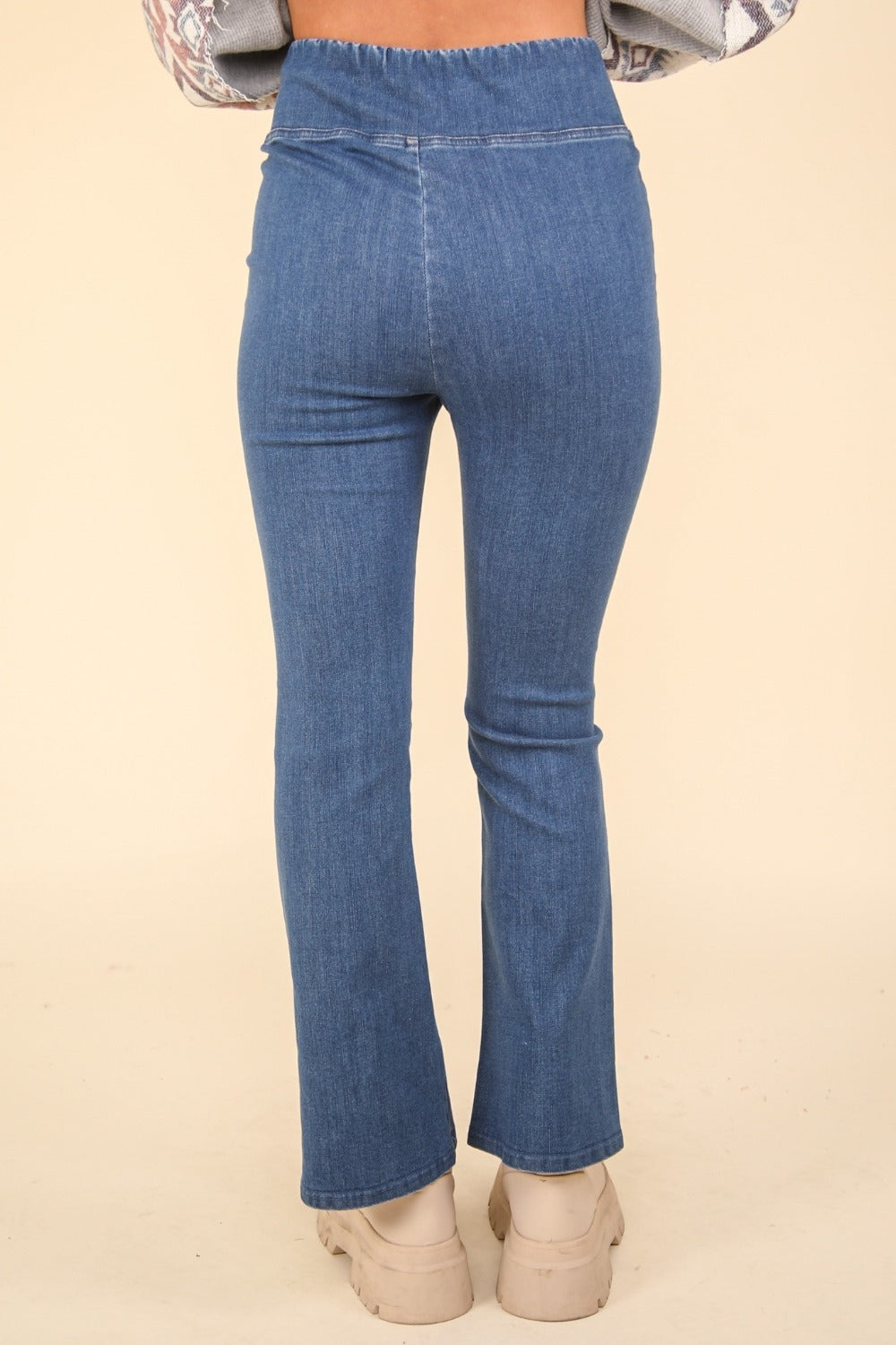 VERY J Washed Denim Stretchy Crossover Waist Leggings-BOTTOMS SIZES SMALL MEDIUM LARGE-[Adult]-[Female]-2022 Online Blue Zone Planet