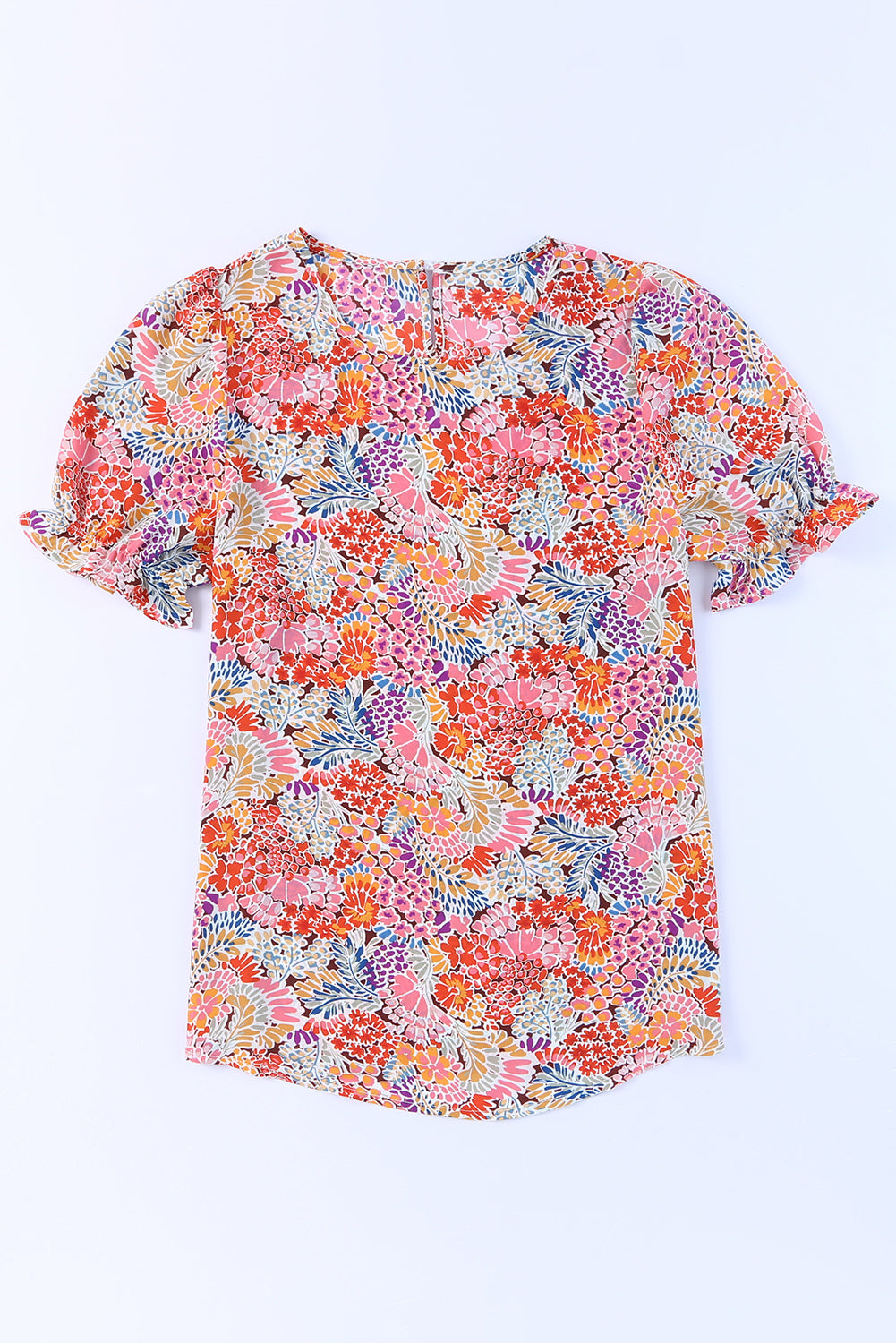 Multicolor Mix Floral Pattern Bubble Sleeve Blouse-Tops/Blouses & Shirts-[Adult]-[Female]-2022 Online Blue Zone Planet