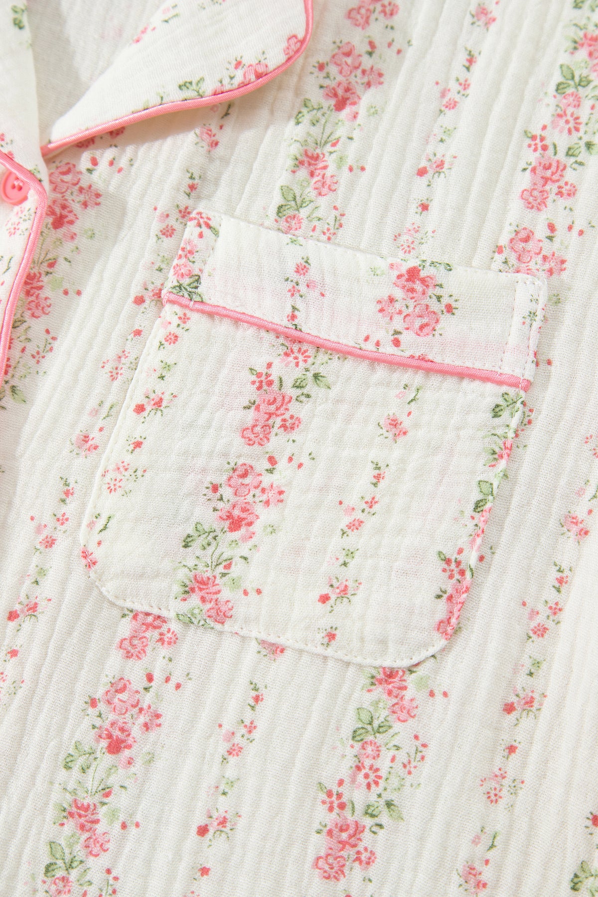 Pink Floral Print Long Sleeve Button Front Shirt Pajama Pant Set-Loungewear & Sleepwear/Loungewear-[Adult]-[Female]-2022 Online Blue Zone Planet