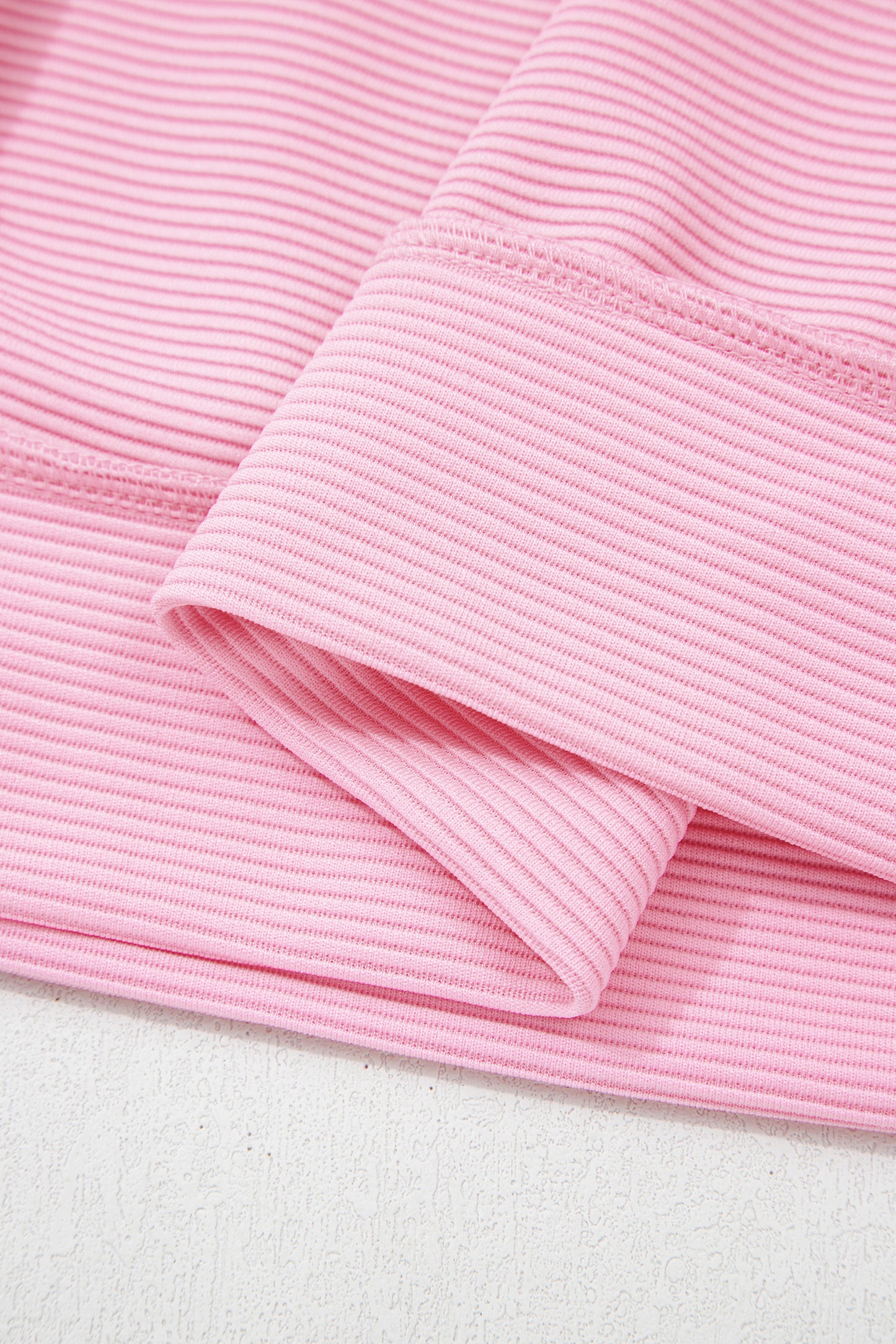 Pink Horizontal Ribbed Exposed Seam Detail Drop Shoulder Baggy Pullover-Tops/Long Sleeve Tops-[Adult]-[Female]-2022 Online Blue Zone Planet