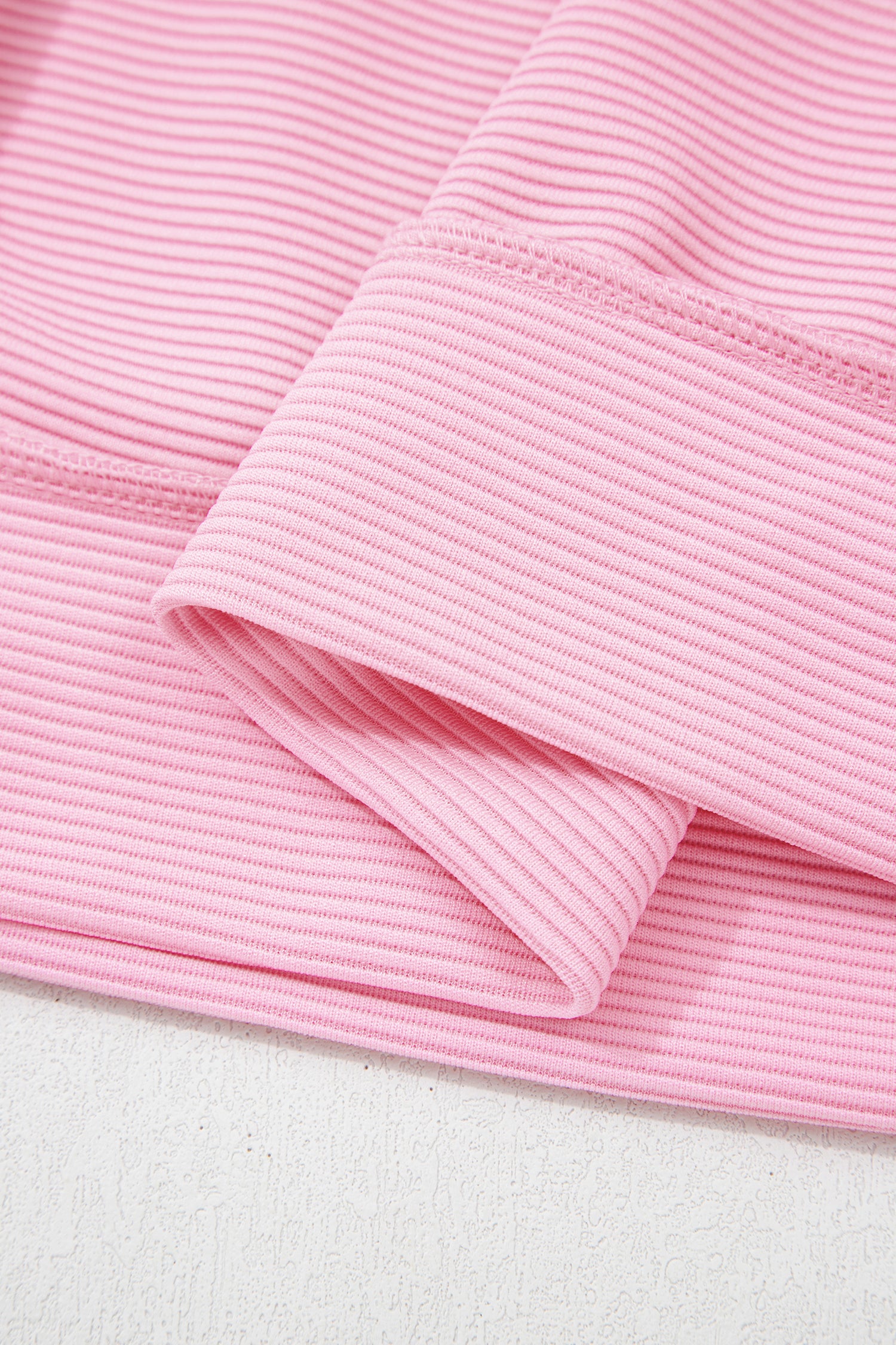 Pink Horizontal Ribbed Exposed Seam Detail Drop Shoulder Baggy Pullover-Tops/Long Sleeve Tops-[Adult]-[Female]-2022 Online Blue Zone Planet