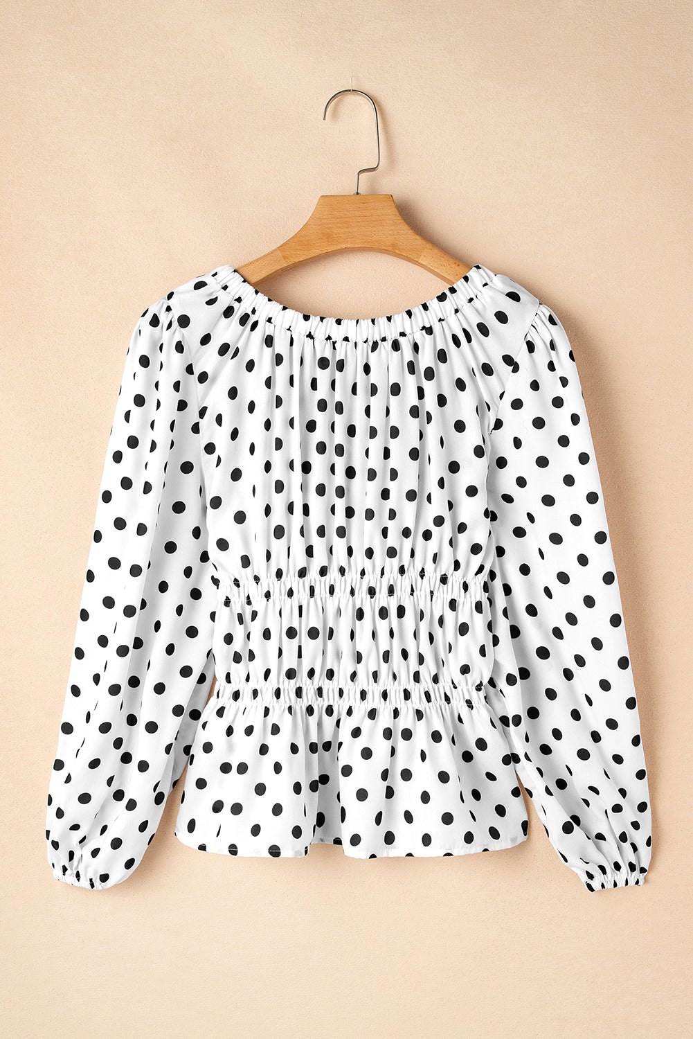 Black Polka Dot Puff Sleeve Bow Square Neck Peplum Top-Tops/Blouses & Shirts-[Adult]-[Female]-2022 Online Blue Zone Planet