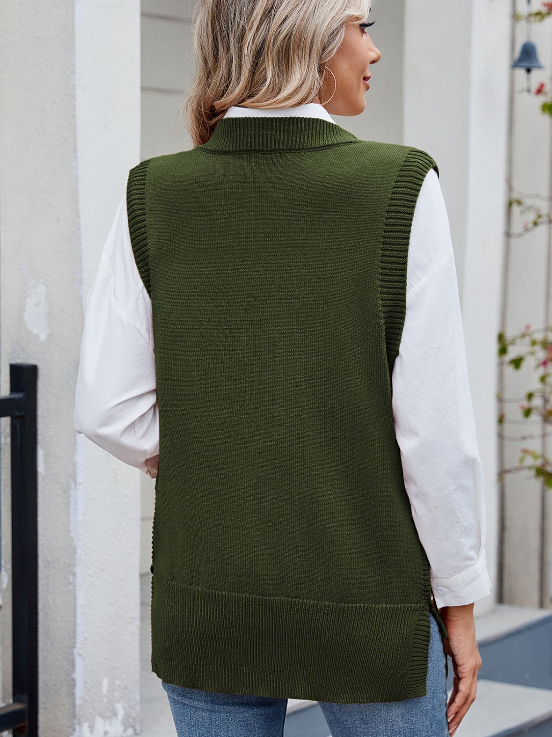 Buttoned Round Neck Sweater Vest-TOPS / DRESSES-[Adult]-[Female]-2022 Online Blue Zone Planet