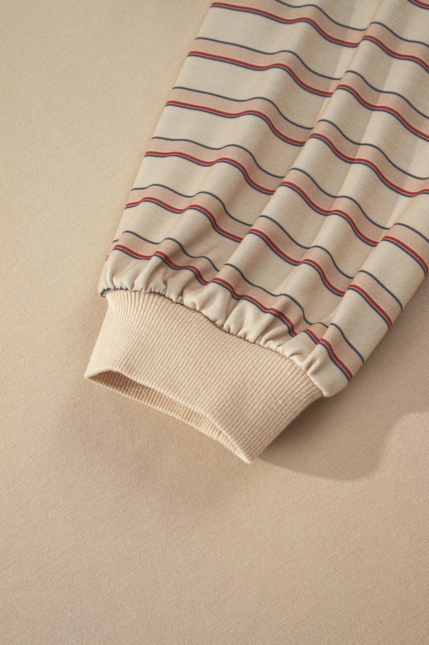 Parchment Striped Raglan Sleeve Notched Neck Raw Edge Plus Size Jumper-Plus Size/Plus Size Tops/Plus Size Long Sleeve Tops-[Adult]-[Female]-2022 Online Blue Zone Planet