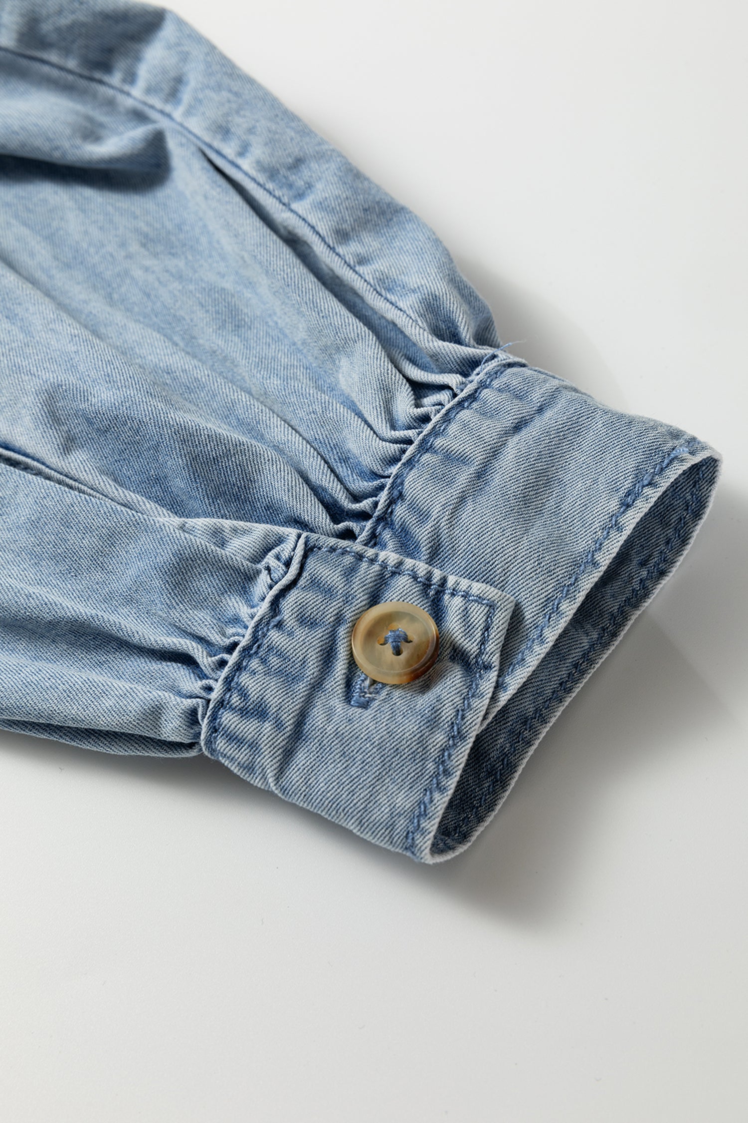 Beau Blue Ruffled Peter Pan Collar Western Denim Shirt-Tops/Blouses & Shirts-[Adult]-[Female]-2022 Online Blue Zone Planet