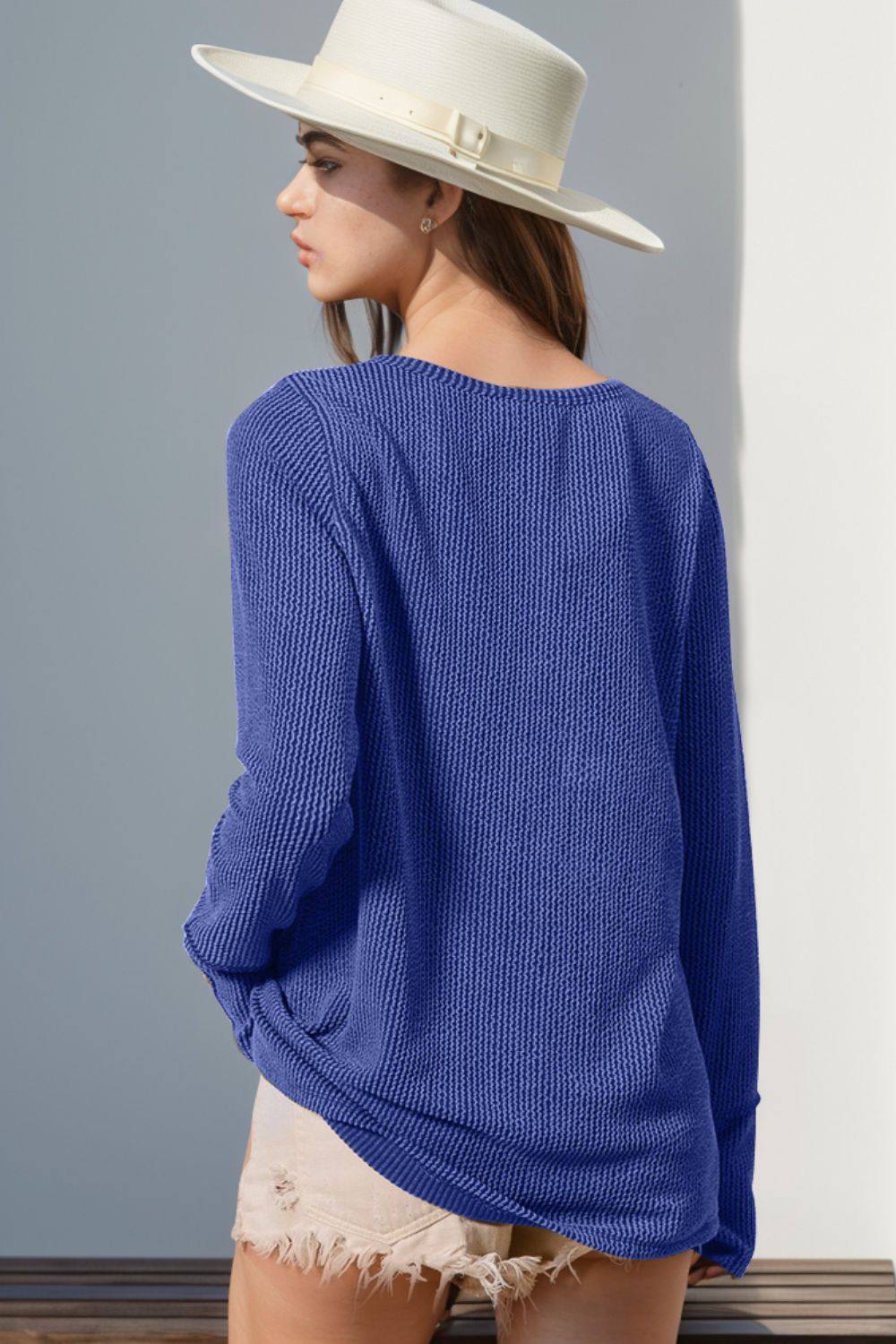 Double Take Full Size Notched Thumbhole Long Sleeve T-Shirt-TOPS / DRESSES-[Adult]-[Female]-2022 Online Blue Zone Planet