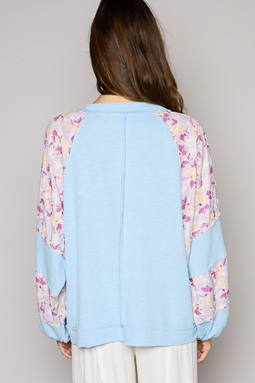 POL Round Neck Balloon Floral Long Sleeve Top-TOPS / DRESSES-[Adult]-[Female]-2022 Online Blue Zone Planet