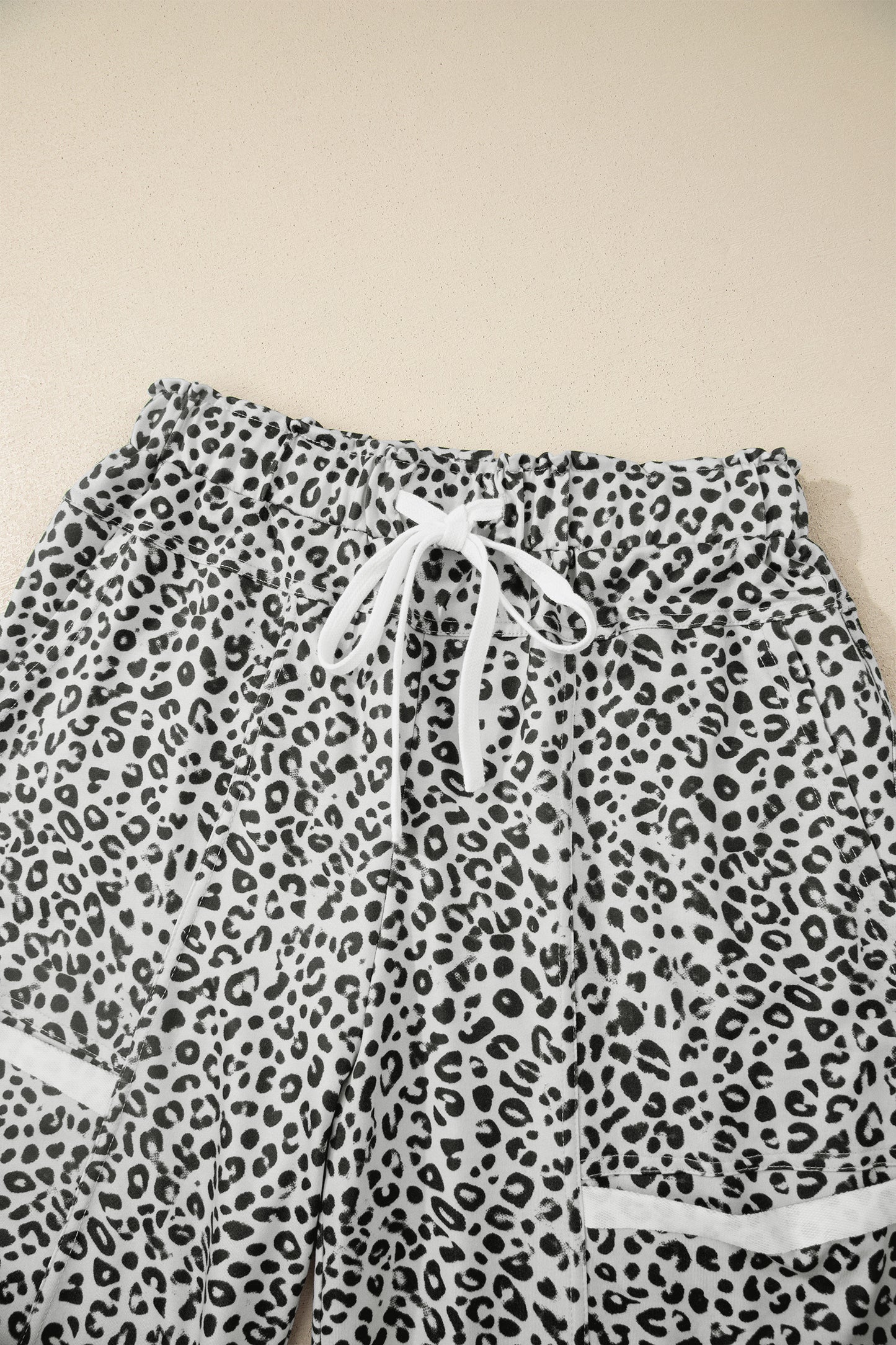 Gray Animal Print Wide Leg Terry Knit Pants