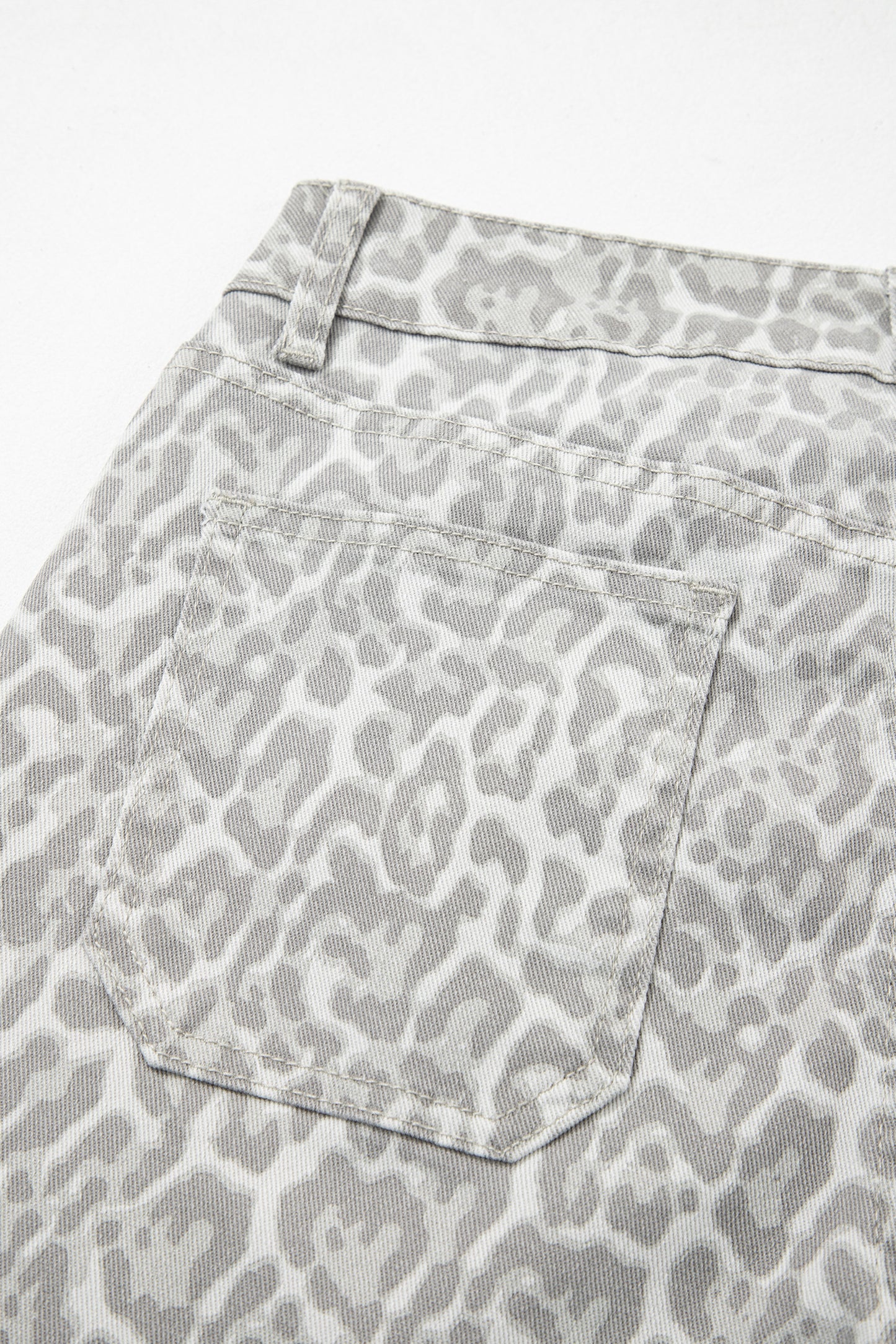 Gray Leopard Frayed Edge Wide Leg High Waist Jeans-Bottoms/Jeans-[Adult]-[Female]-2022 Online Blue Zone Planet