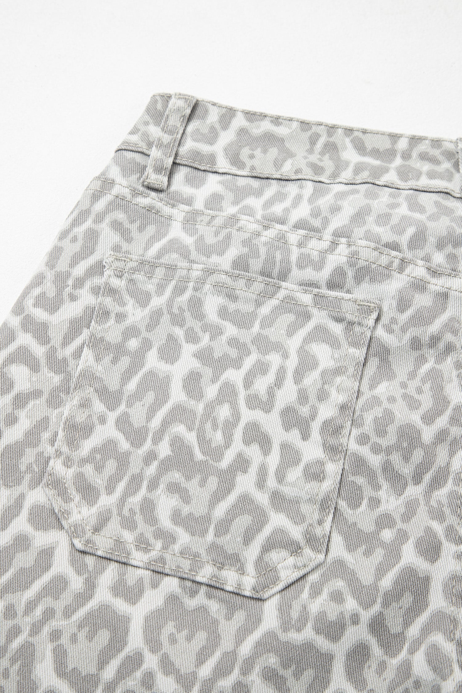 Gray Leopard Frayed Edge Wide Leg High Waist Jeans-Bottoms/Jeans-[Adult]-[Female]-2022 Online Blue Zone Planet