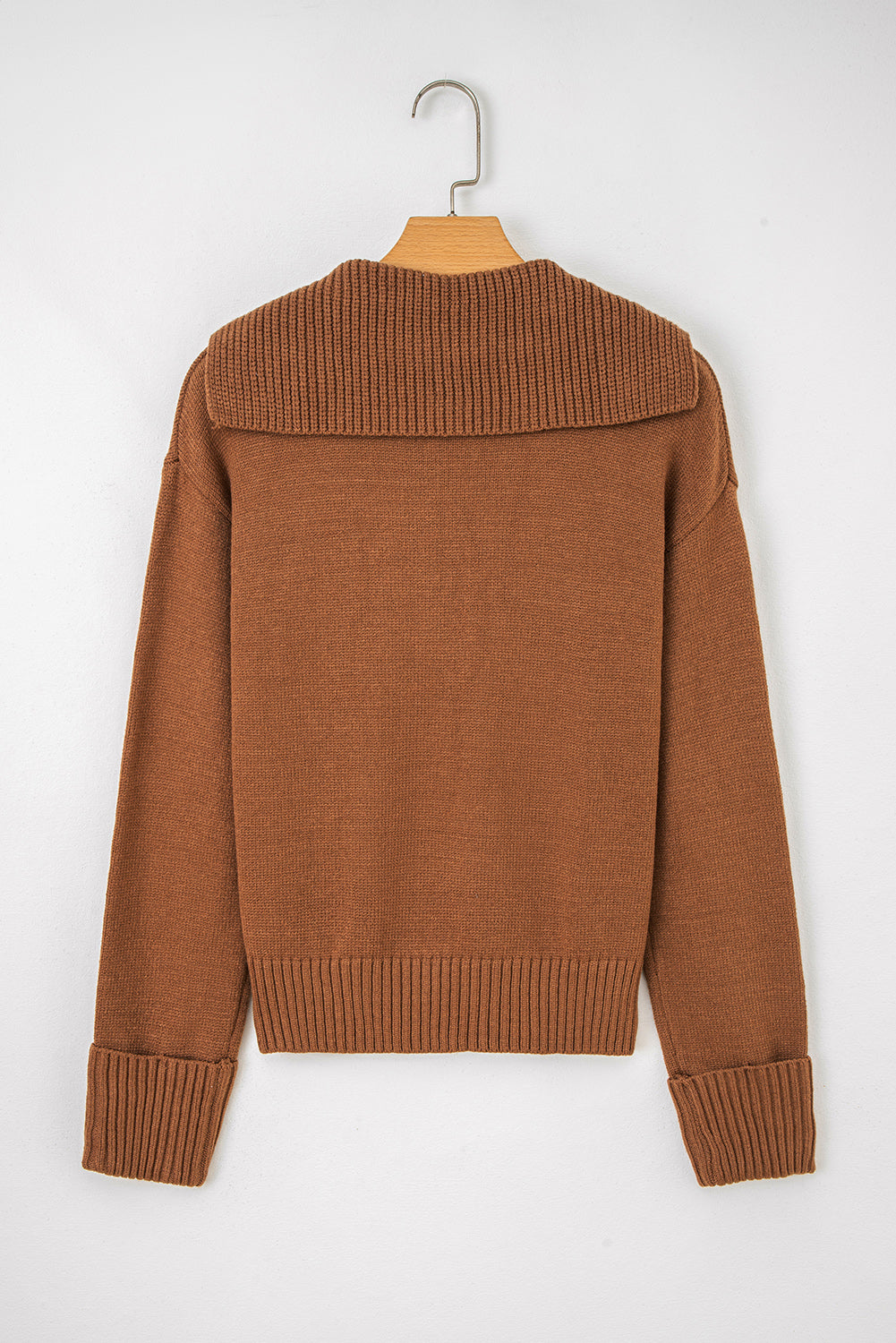 Chestnut Collared V Neck Ribbed Edge Sexy Elegant Sweater-TOPS / DRESSES-[Adult]-[Female]-2022 Online Blue Zone Planet