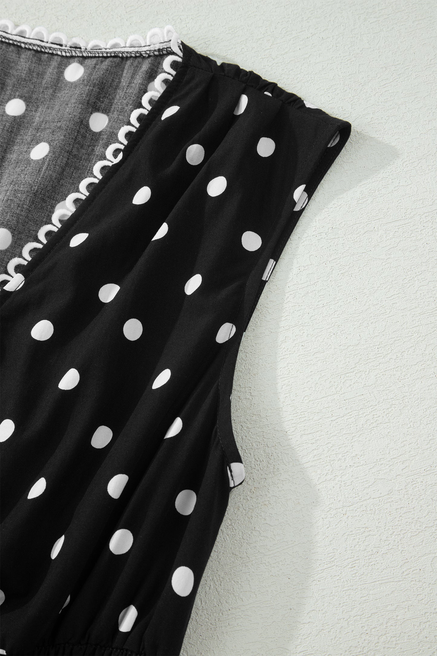 Black Polka Dot Print Contrast Trim V Neck Zip Up Sleeveless Dress-TOPS / DRESSES-[Adult]-[Female]-2022 Online Blue Zone Planet