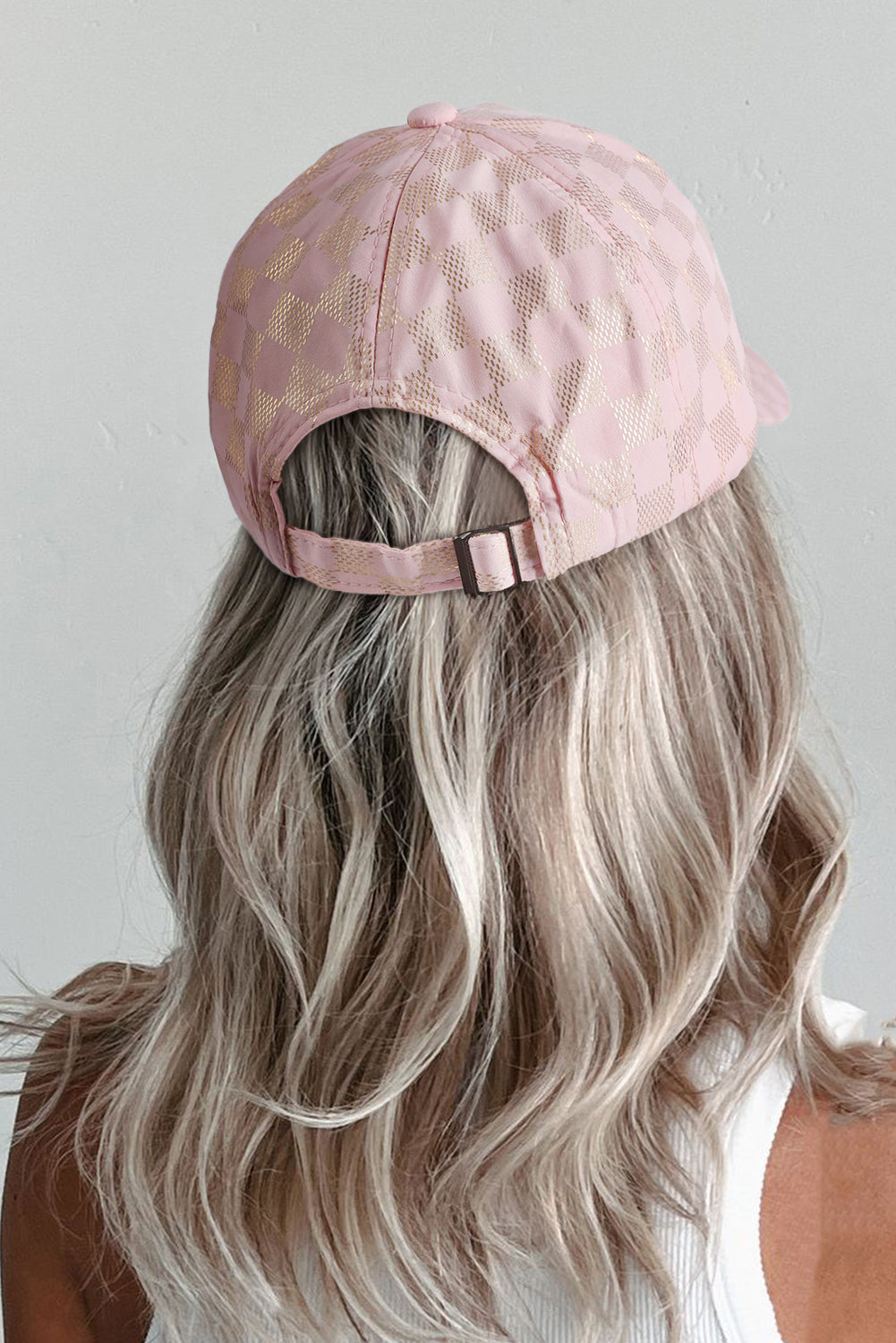 Light Pink Checkered Baseball Cap-Hats-[Adult]-[Female]-Light Pink-ONE SIZE-2022 Online Blue Zone Planet