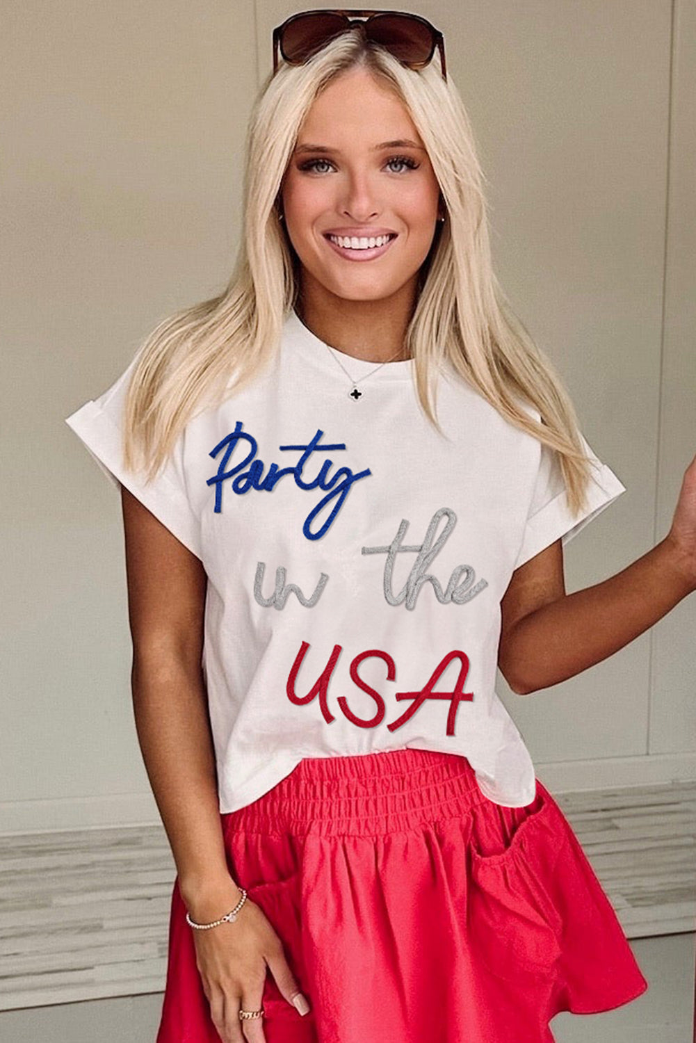 White Party in the USA Graphic T Shirt-Tops/Tops & Tees-[Adult]-[Female]-2022 Online Blue Zone Planet