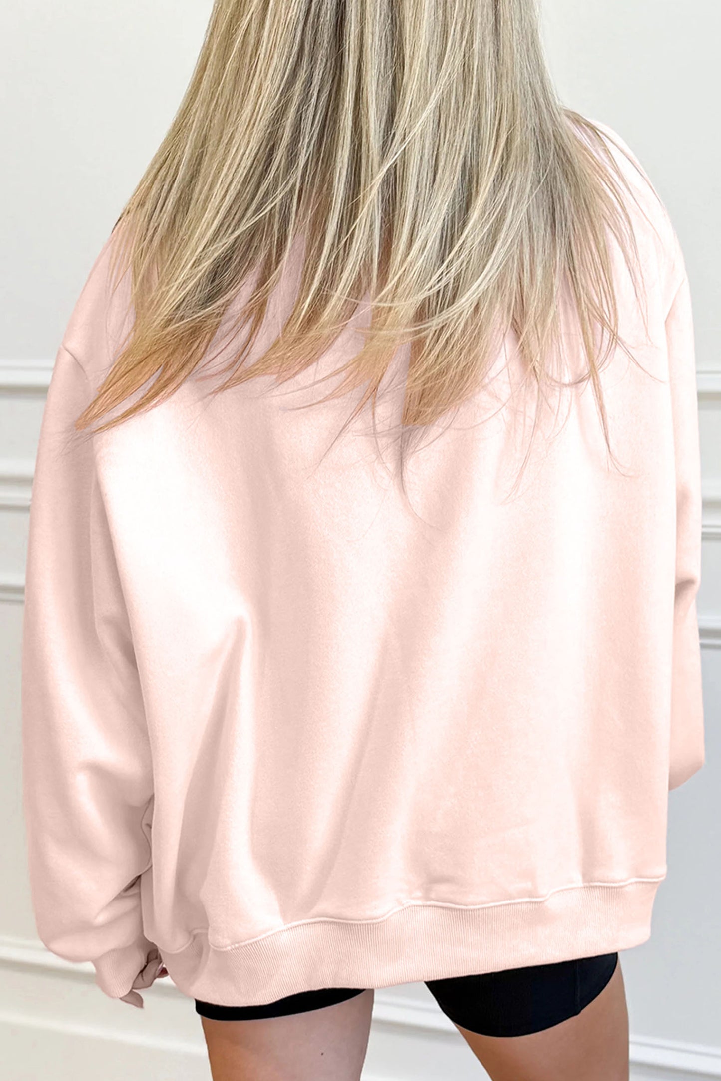 Apricot Pink HAPPY VALENTINES DAY Heart-shaped Graphic Mock Neck Sweatshirt-Graphic Sweatshirts-[Adult]-[Female]-2022 Online Blue Zone Planet