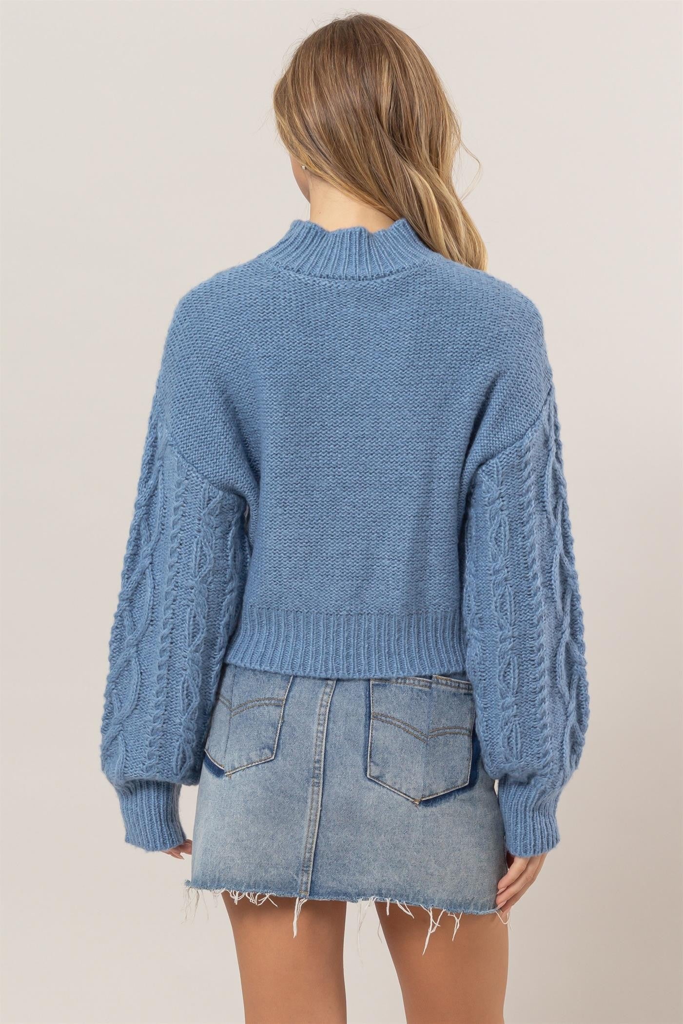 HYFVE Cable-Knit Mock Neck Dropped Shoulder Sweater-TOPS / DRESSES-[Adult]-[Female]-2022 Online Blue Zone Planet