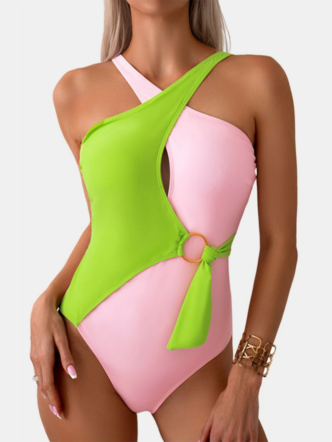 Blue Zone Planet | Cutout Contrast Sleeveless One-Piece Swimwear-TOPS / DRESSES-[Adult]-[Female]-Pink-S-2022 Online Blue Zone Planet
