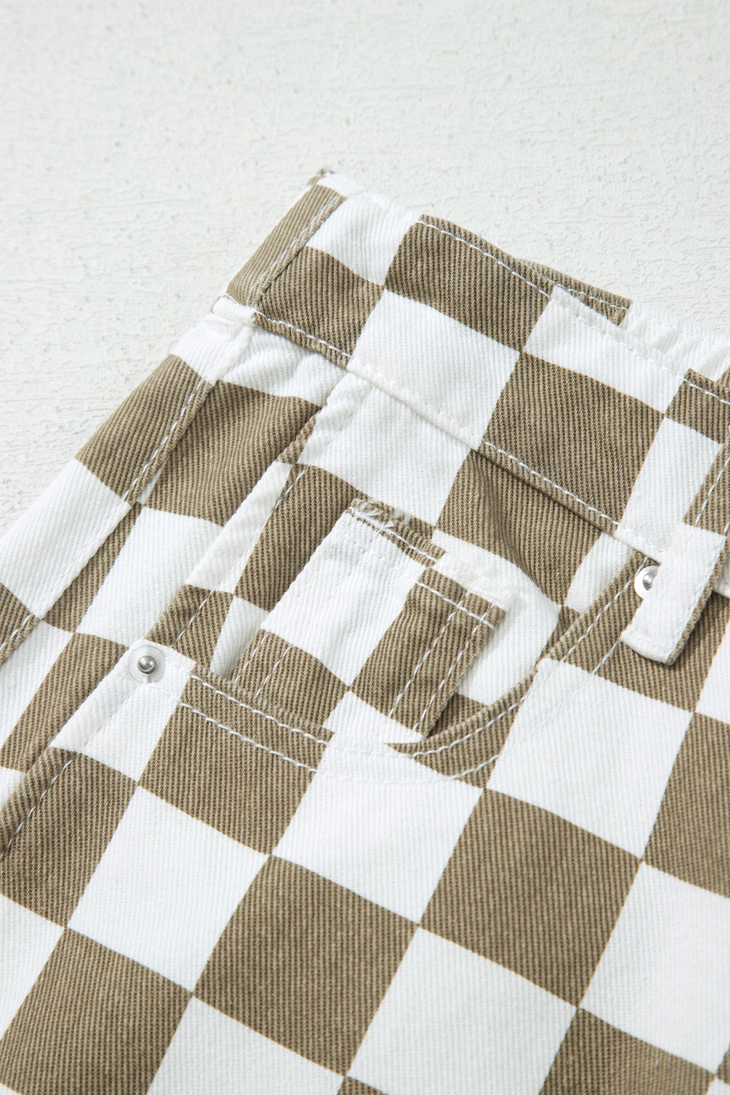White Checkered Print Denim Barrel Pants-Bottoms/Pants & Culotte-[Adult]-[Female]-2022 Online Blue Zone Planet