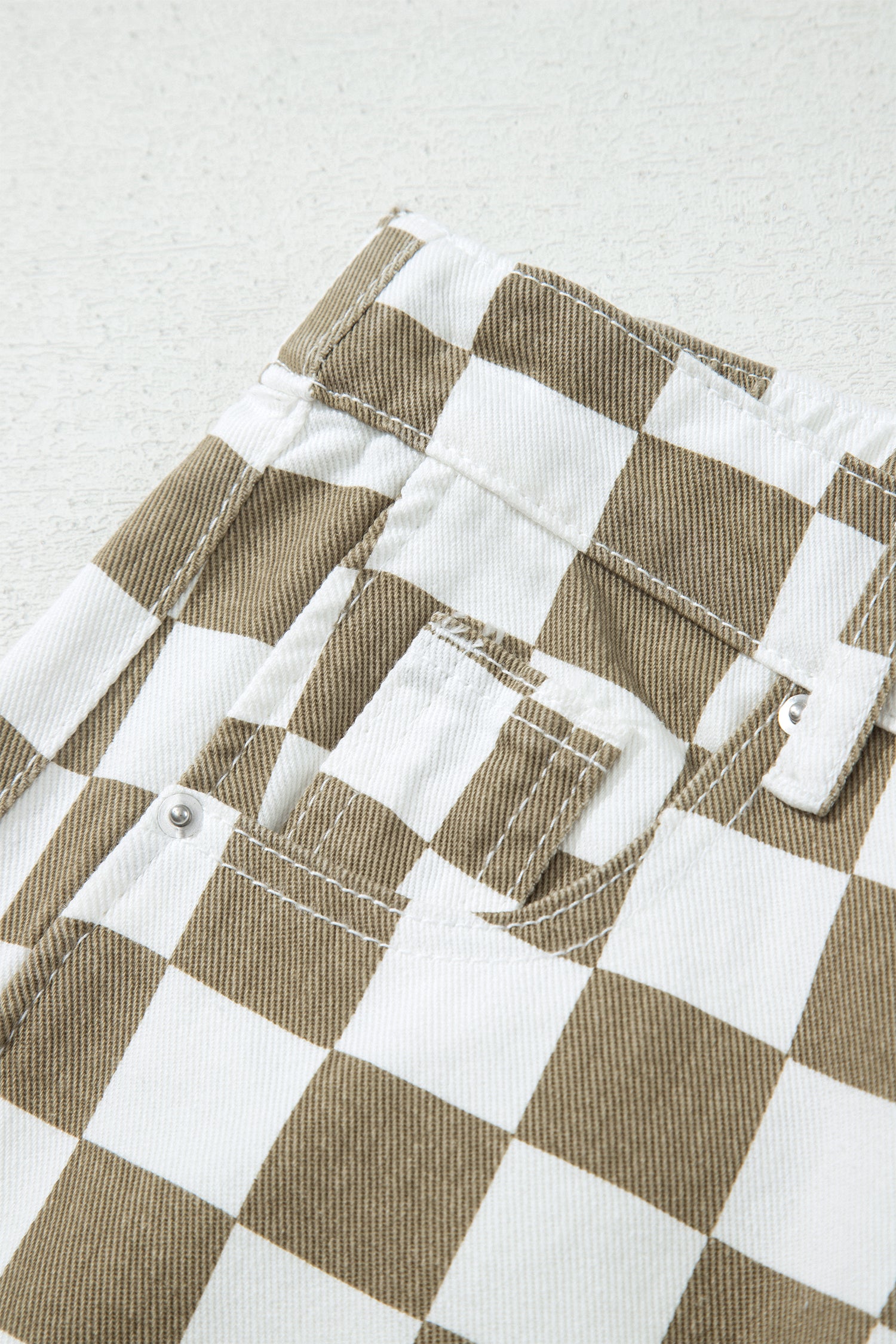 White Checkered Print Denim Barrel Pants-Bottoms/Pants & Culotte-[Adult]-[Female]-2022 Online Blue Zone Planet
