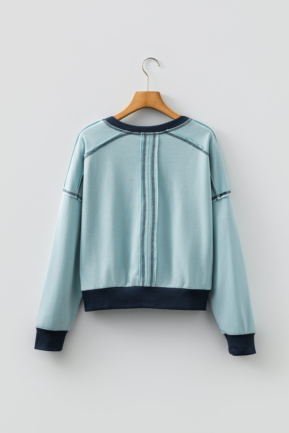 Iceland Blue Contrast Edge Colorblock Patchwork Crop Sweatshirt-Tops/Sweatshirts & Hoodies-[Adult]-[Female]-2022 Online Blue Zone Planet