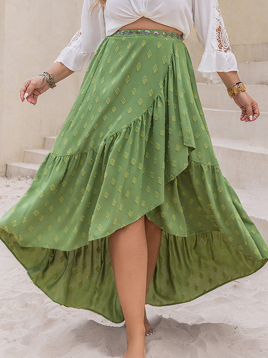 Plus Size High-Low Skirt-BOTTOMS SIZES SMALL MEDIUM LARGE-[Adult]-[Female]-Matcha Green-0XL-2022 Online Blue Zone Planet