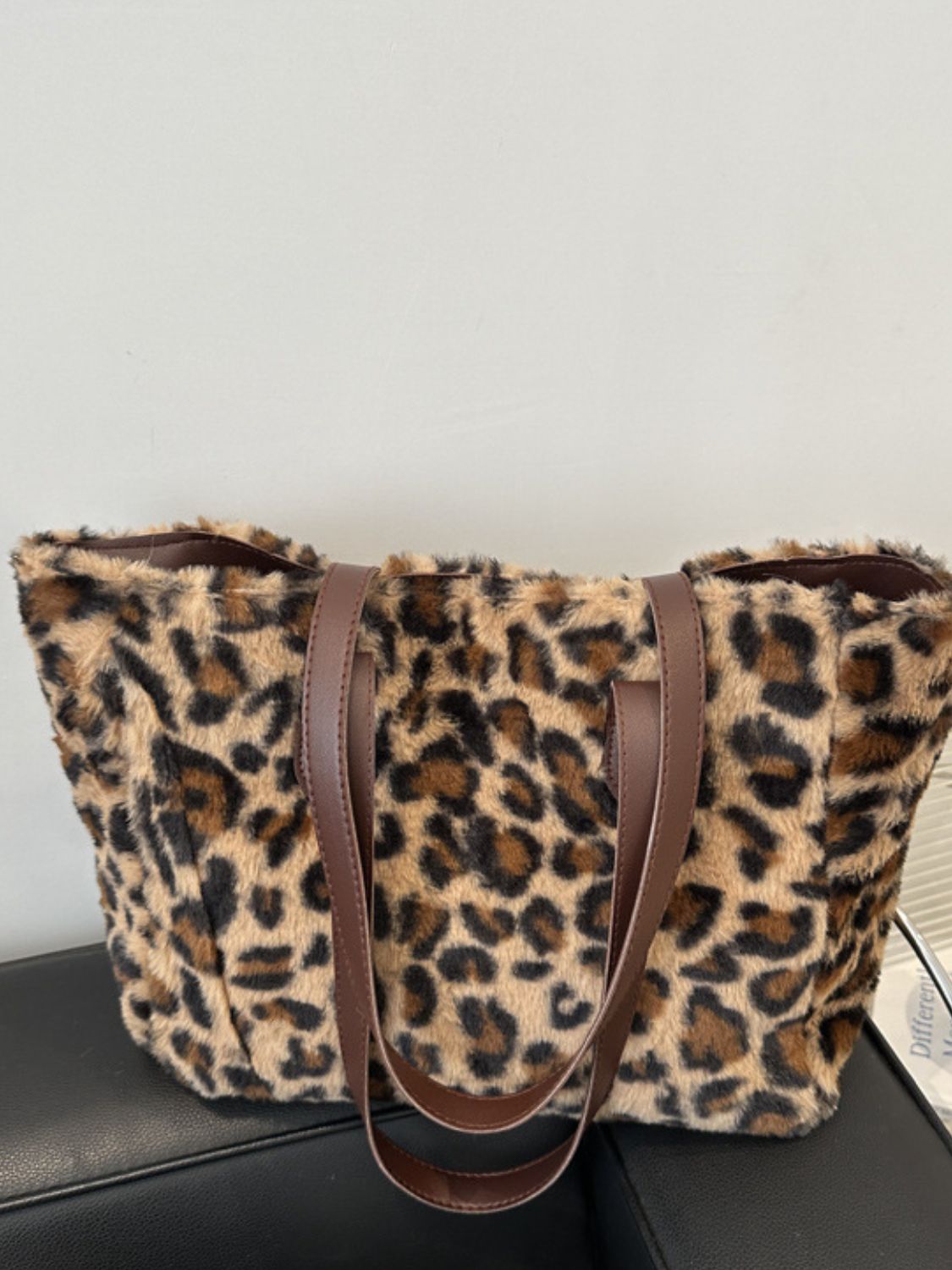 Blue Zone Planet | Leopard Fluff Tote Bag-Handbags-[Adult]-[Female]-Camel-One Size-2022 Online Blue Zone Planet