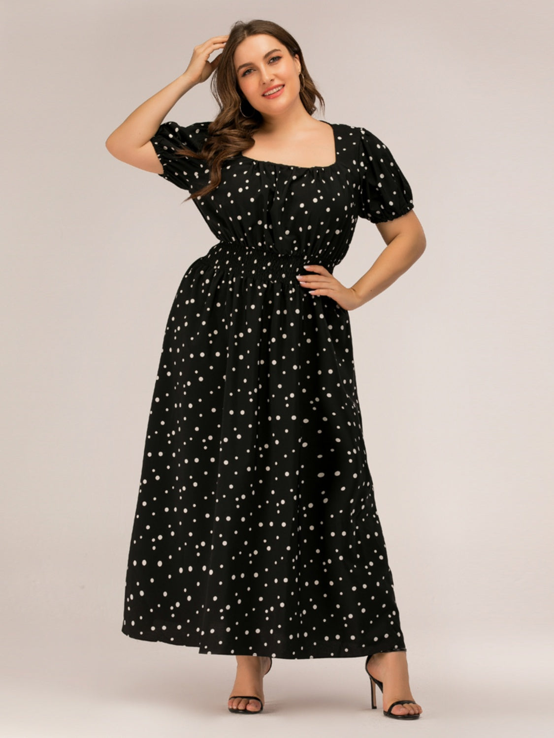 Plus Size Polka Dot Square Neck Dress-TOPS / DRESSES-[Adult]-[Female]-2022 Online Blue Zone Planet