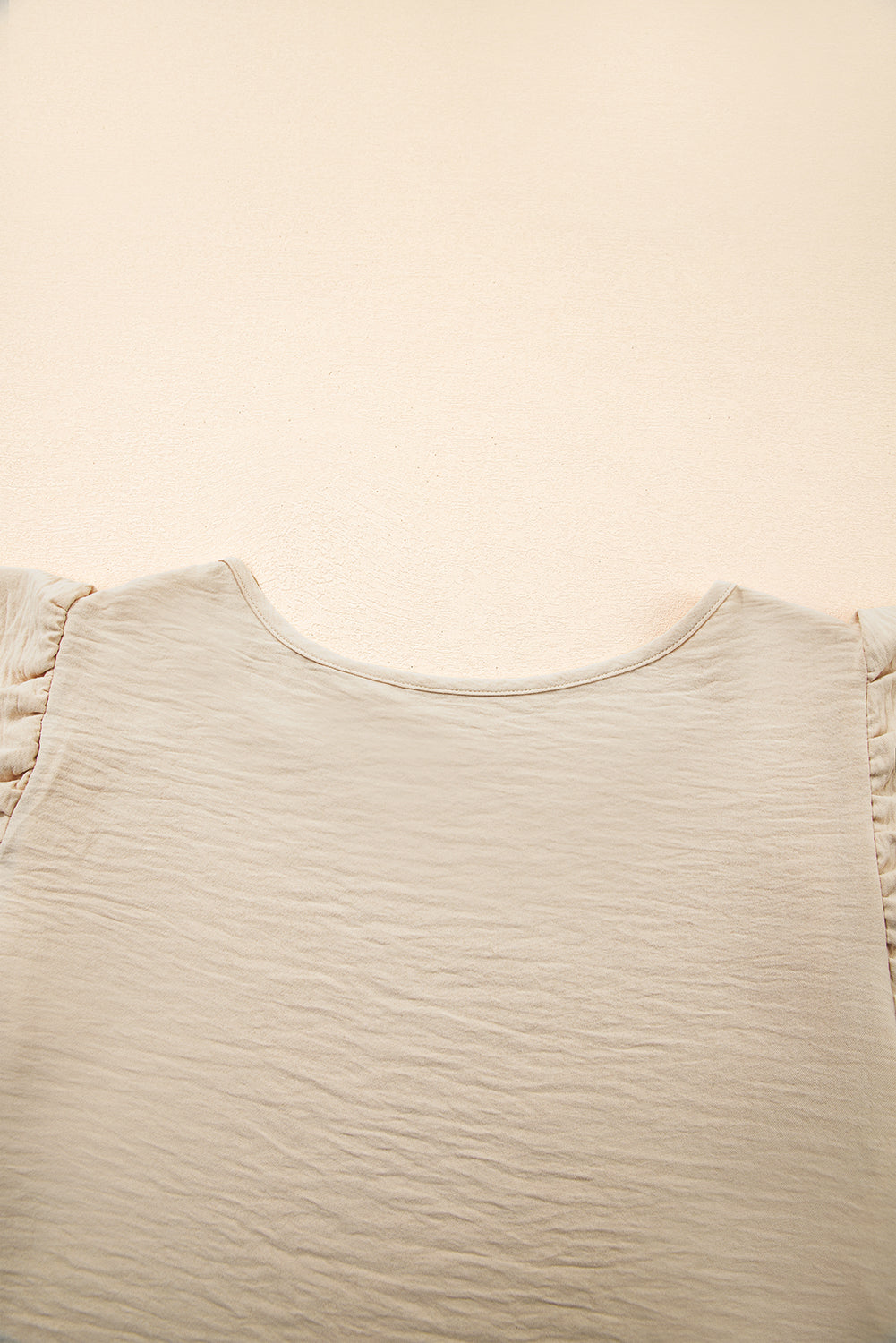 Beige Solid Color Ruffled Short Sleeve Casual Blouse-Tops/Blouses & Shirts-[Adult]-[Female]-2022 Online Blue Zone Planet